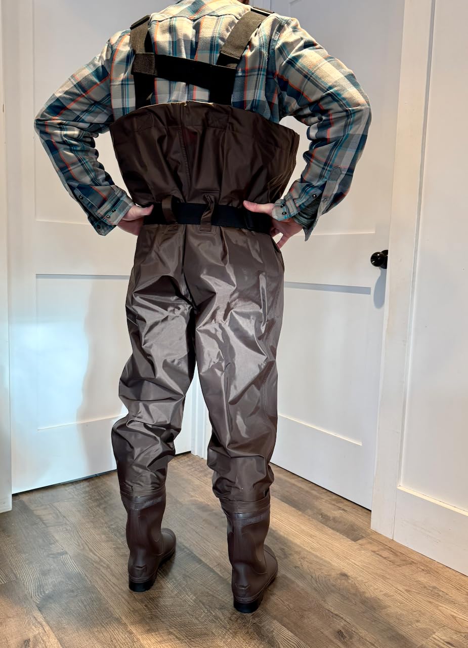 HUNTSEN Fishing Waders for Men Women - 2-Ply Nylon/PVC Waterproof Hunting Chest Waders with Boot Hanger&Phone Case, Size9-13 customer photo 2
