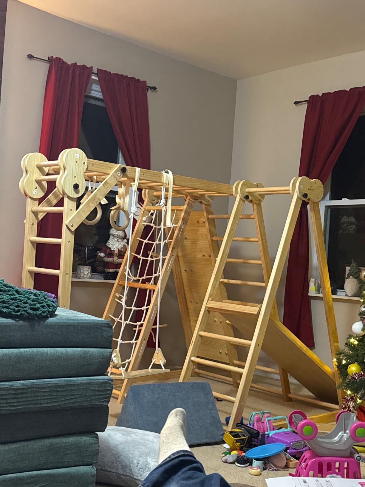 Avenlur 8-in-1 Indoor Play Gym - Toddler Jungle Gym for Kids Ages 2-6 - Indoor Playground Wooden Climbing Playset with Slide, Monkey Bars, Ladder, Rope Ladder, Rock Climbing, Swing, Rings, Disc Swing customer photo 1
