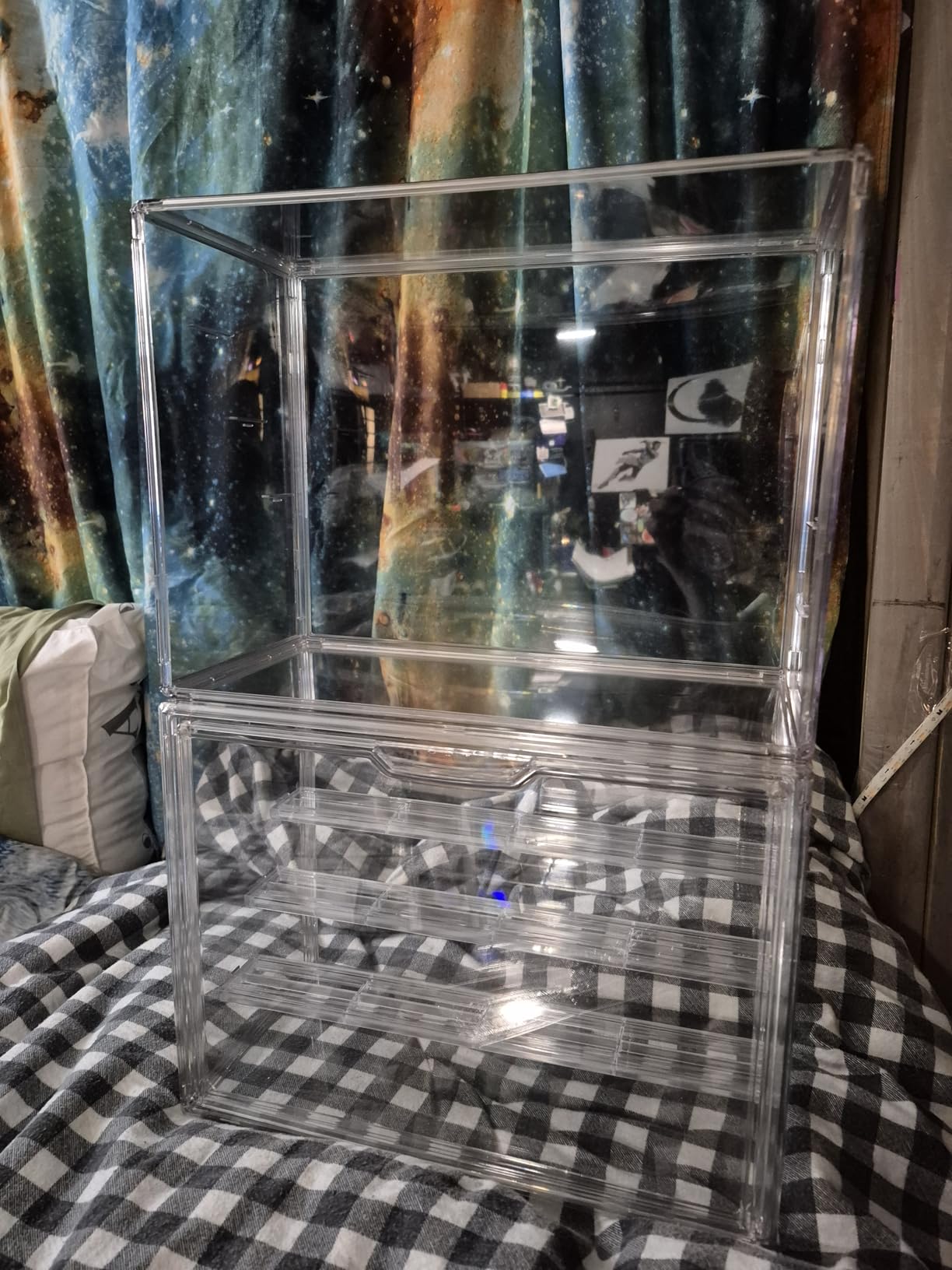 Clear Acrylic Display Case for Collectibles 4 Layer Hobby Figure Display Case Box with Shelves Stackable Figurine Display Boxes for Funko Pop Mart Labubu Model, 2 Pack customer photo 2
