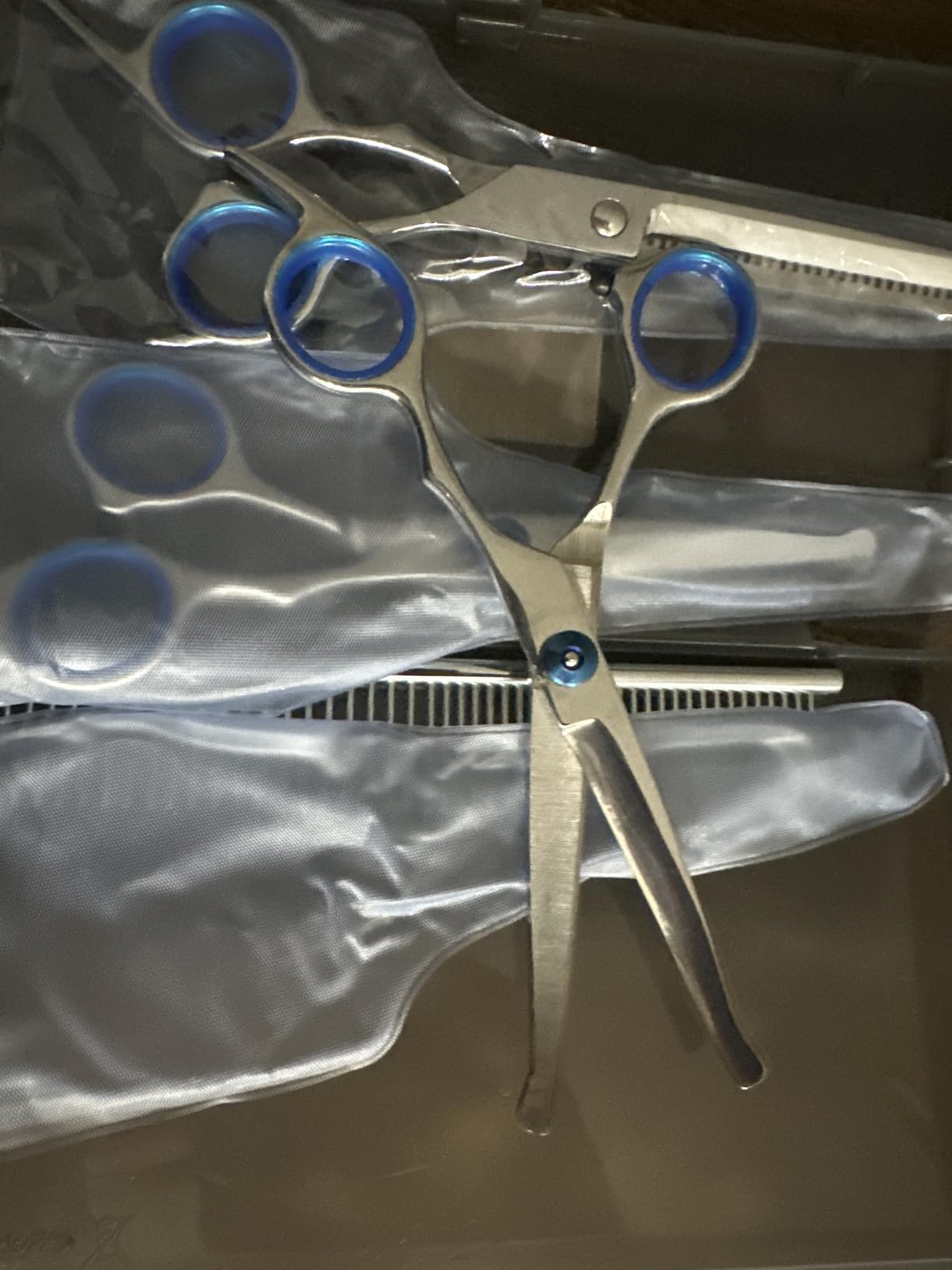 Professional 4 in 1 Dog & Cat Grooming Scissors Kit with Safety Round Tips, Sharp & Durable, Dog Shears for Grooming - Includes Straight, Curved, Thinning Scissors and Comb - Premium Pet Supplies customer photo 1
