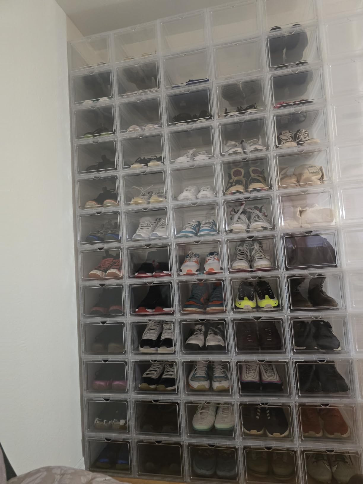 Pinkpum Upgraded Hard Shoe Storage Box 12 Pack XL Clear Shoe Organizer | Stackable, Thicken Sturdy, Fit Size 12, 7.4