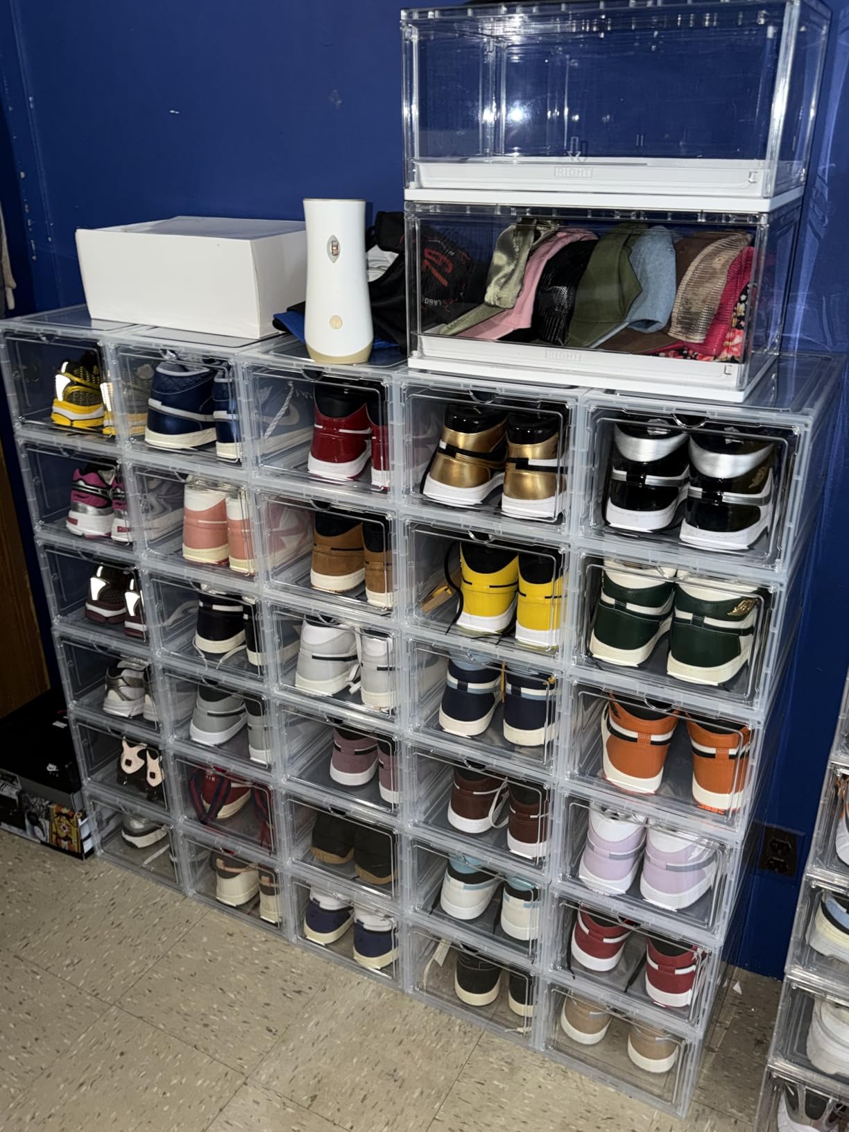 Pinkpum Upgraded Hard Shoe Storage Box 12 Pack XL Clear Shoe Organizer | Stackable, Thicken Sturdy, Fit Size 12, 7.4