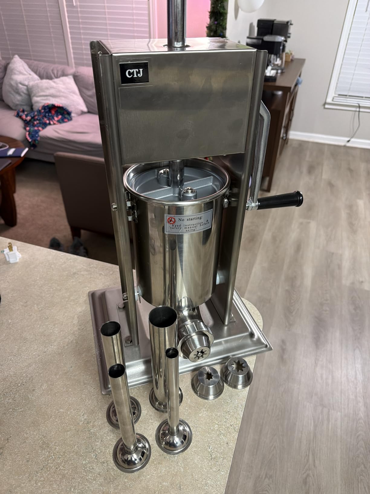 CTJ Sausage Stuffers Stainless Steel Sausage & Churro Maker 3L/7Lb, Silver | Manual 2 in 1 Sausage Stuffer & Churro Maker, 2-Speed Adjustable Vertical Sausage Maker, 4 Stuffing Tubes & Churros Nozzle customer photo 1