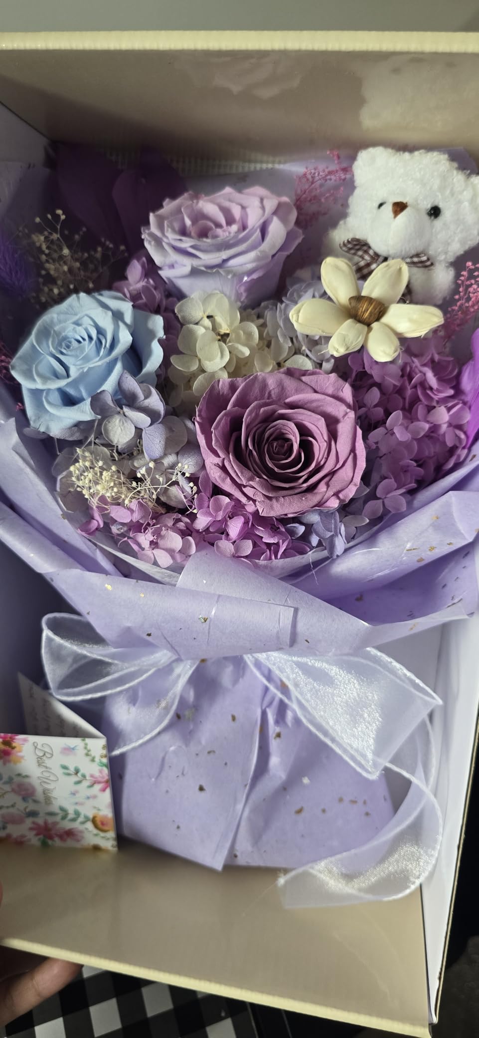 Flowers for Delivery with Bear, Pink Preserved Flowers, Gifts for Women Mom | Real Roses, Flower Bouquet, Gift Box & Card, Lasts 3+ Years, Stuffed Bear, Birthday gifts for Women Mom Girlfriend Her customer photo 2