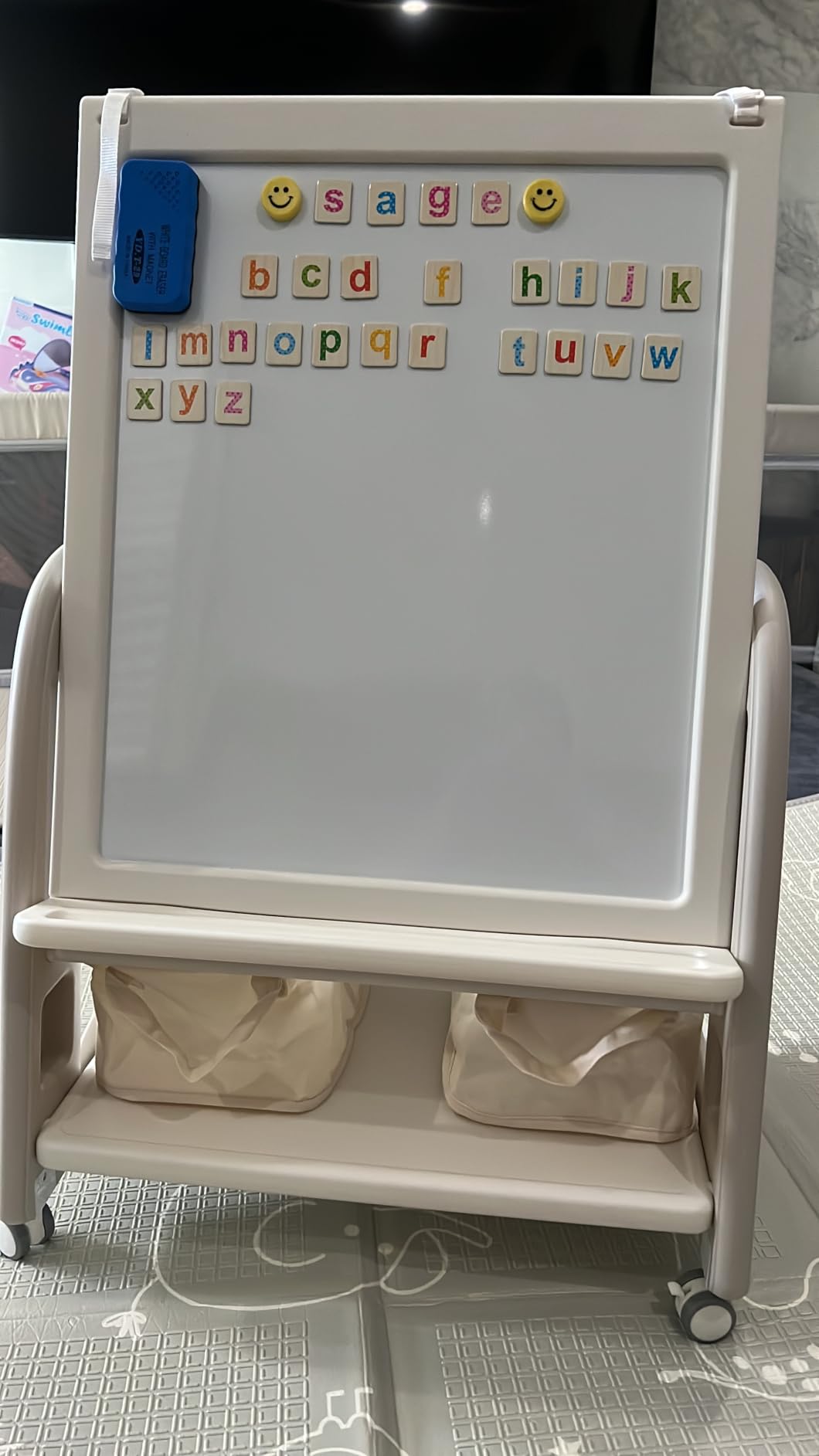 Art Easel for Kids 2-4 with Wheels, Whiteboard, Chalkboard & Paper Roll Adjustable Height 3-in-1 Toddler Easel for 2-4 Year Old Painting Easel for Kids with Storage & Accessories, Grey customer photo 1