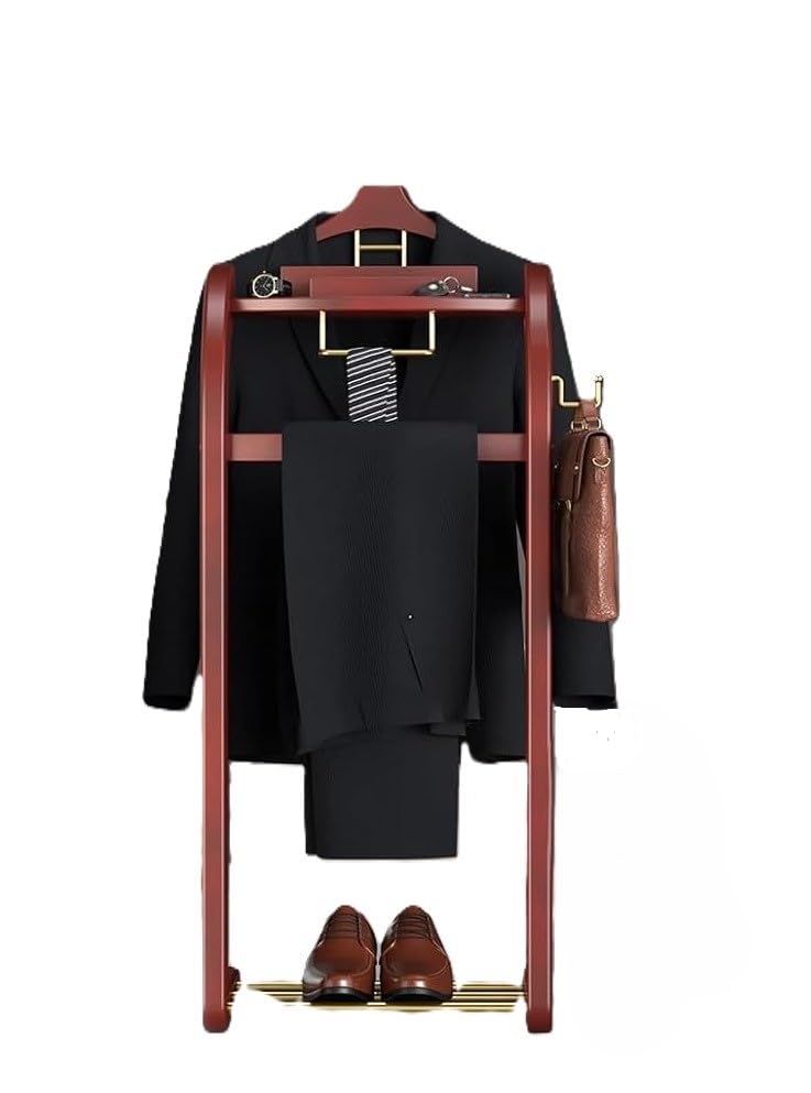 Suit Valet Stand for Men, Wood Mens Valet Stand (Reddish Brown) | Clothes Valet Stand with Base, Contour Hanger, Tray, Trouser Bar and Tie Bar, for Bedroom Entryway Home Living Room Office customer photo 1