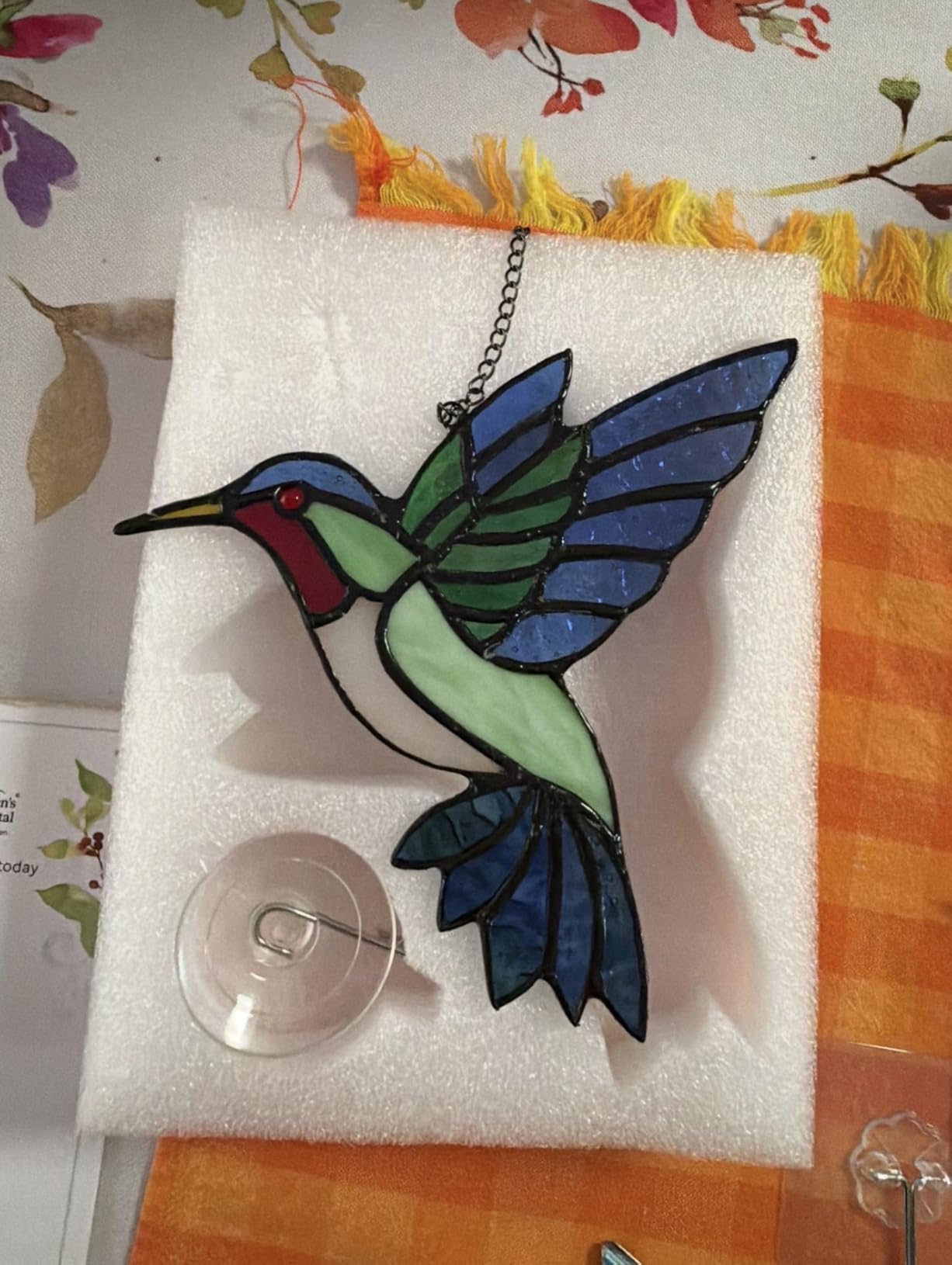 2 Pcs Hummingbird Stained Glass Window Hanging Suncatchers, Gifts for Women | Handmade Copper Foil Art, Birthday Anniversary Gift For Mom Grandma Wife Mother In Law, Bird Lovers Sun Catcher Decor, 6 Inch customer photo 1
