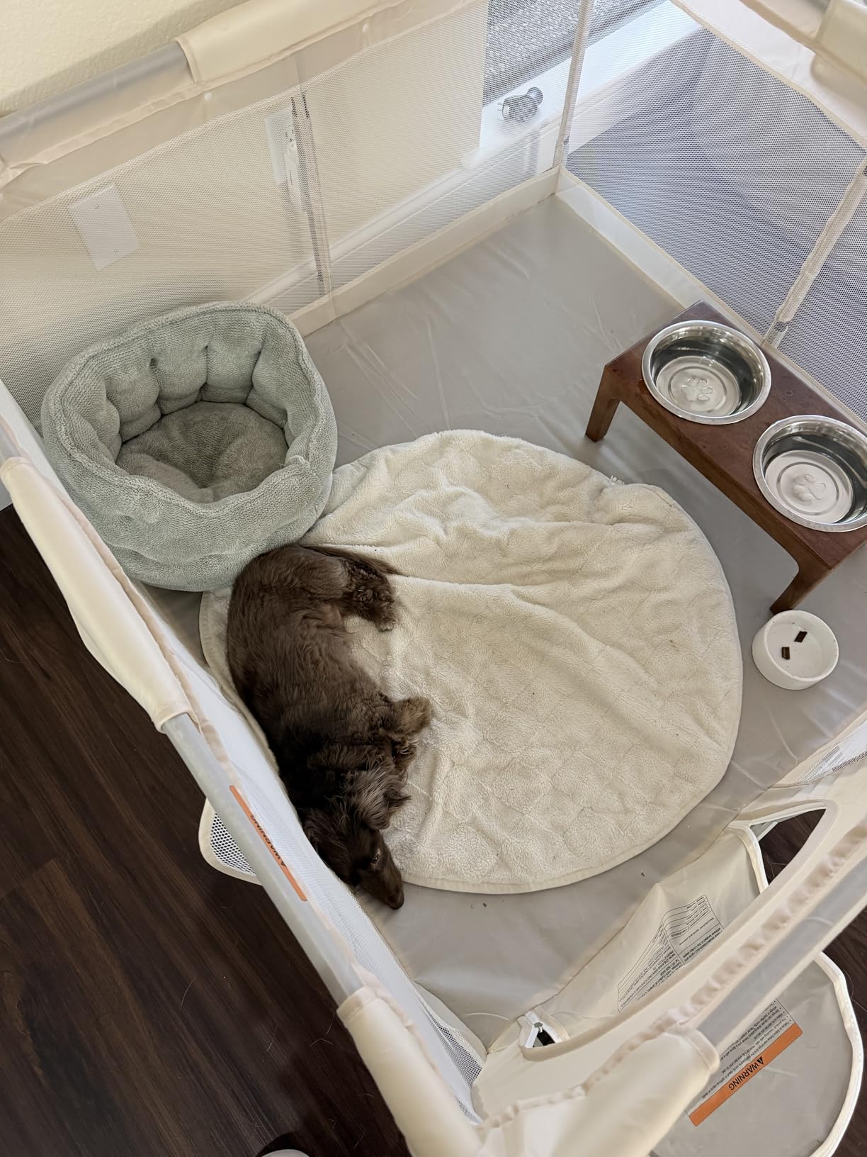 Uanlauo Beige Small Baby Playpen - 47x47in Playpen for Babies and Toddlers | Safe Indoor Play Pen, Baby Pen with Side Storage Bag and Breathable Mesh, Playard with 2 pull-up rings, Anti-slip Suction Cup customer photo 2