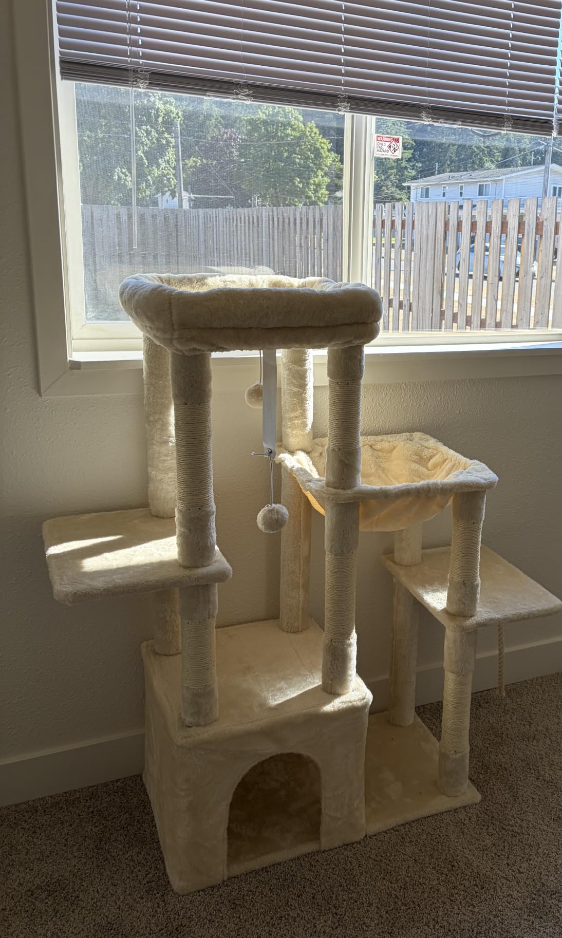 Heybly Heavy Duty Cat Tree, Tower for Indoor Cats Large Adult, Tall Cat Condo House with Extra-Large Baseboard, Multi-Level Plush Furniture with Scratching Posts, Hammock,Toy Balls,Light Gray HCT026W customer photo 1