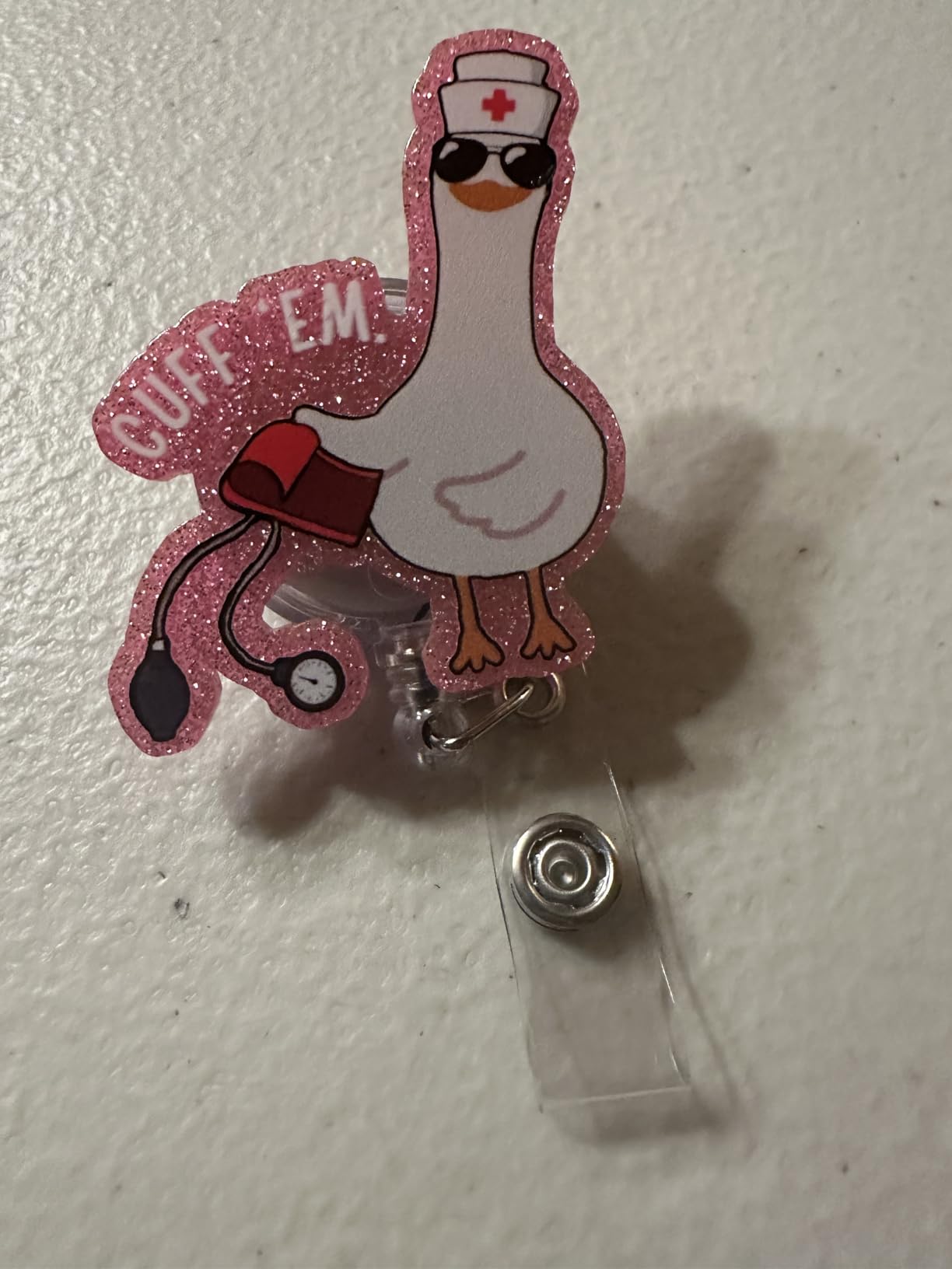 Cuff 'Em Funny Goose Nurse Badge Reel, Cute Retractable ID Badge Holder | Funny gift for RN LPN CNA MA doctor teacher nursing student and medical worker customer photo 2