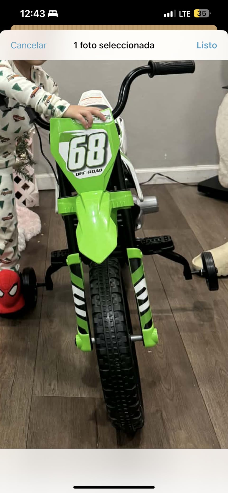 12V Electric Kids Motorcycle, Ride on Motorcycle | Twist Grip Throttle, Treaded Tires, Training Wheels, Music, 3.1mph Top Speed, Ages 37-96 Months Old, Green customer photo 1