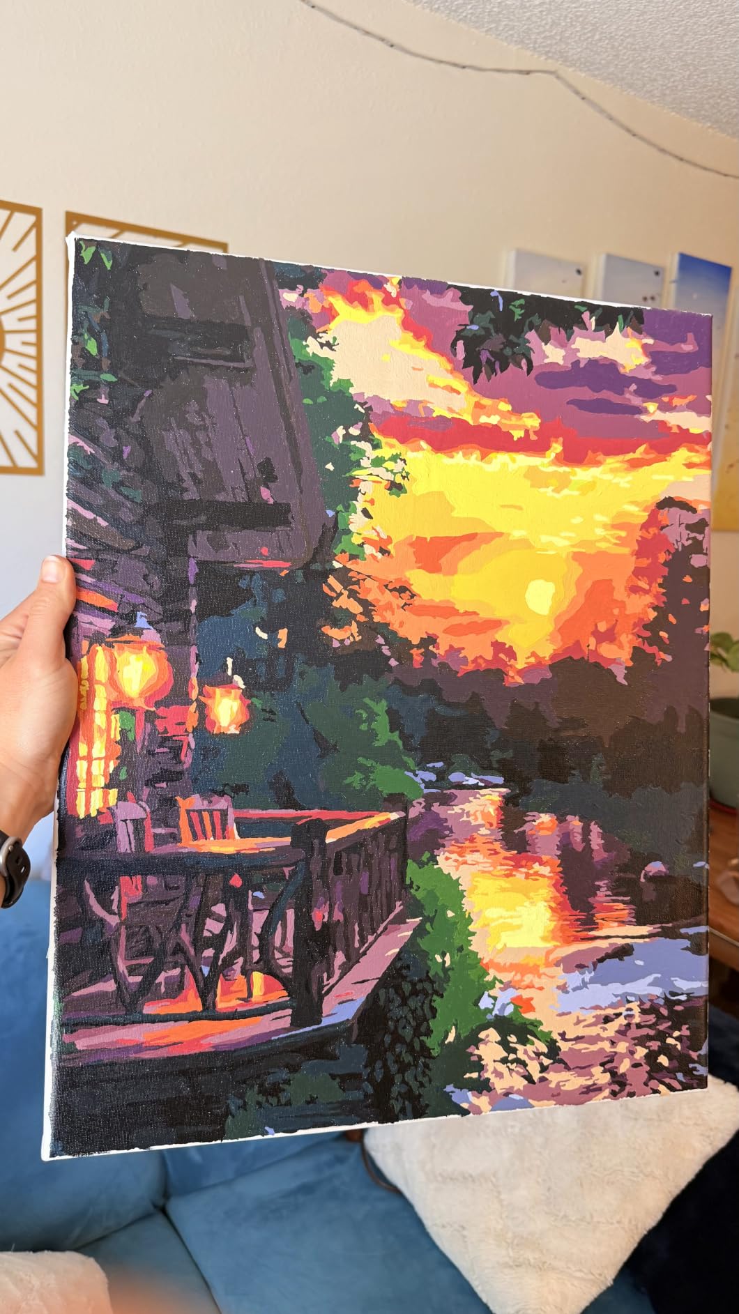 Paint by Numbers Kit for Adults, Fall Lake Cabin Number Painting Canvas Kit customer photo 2