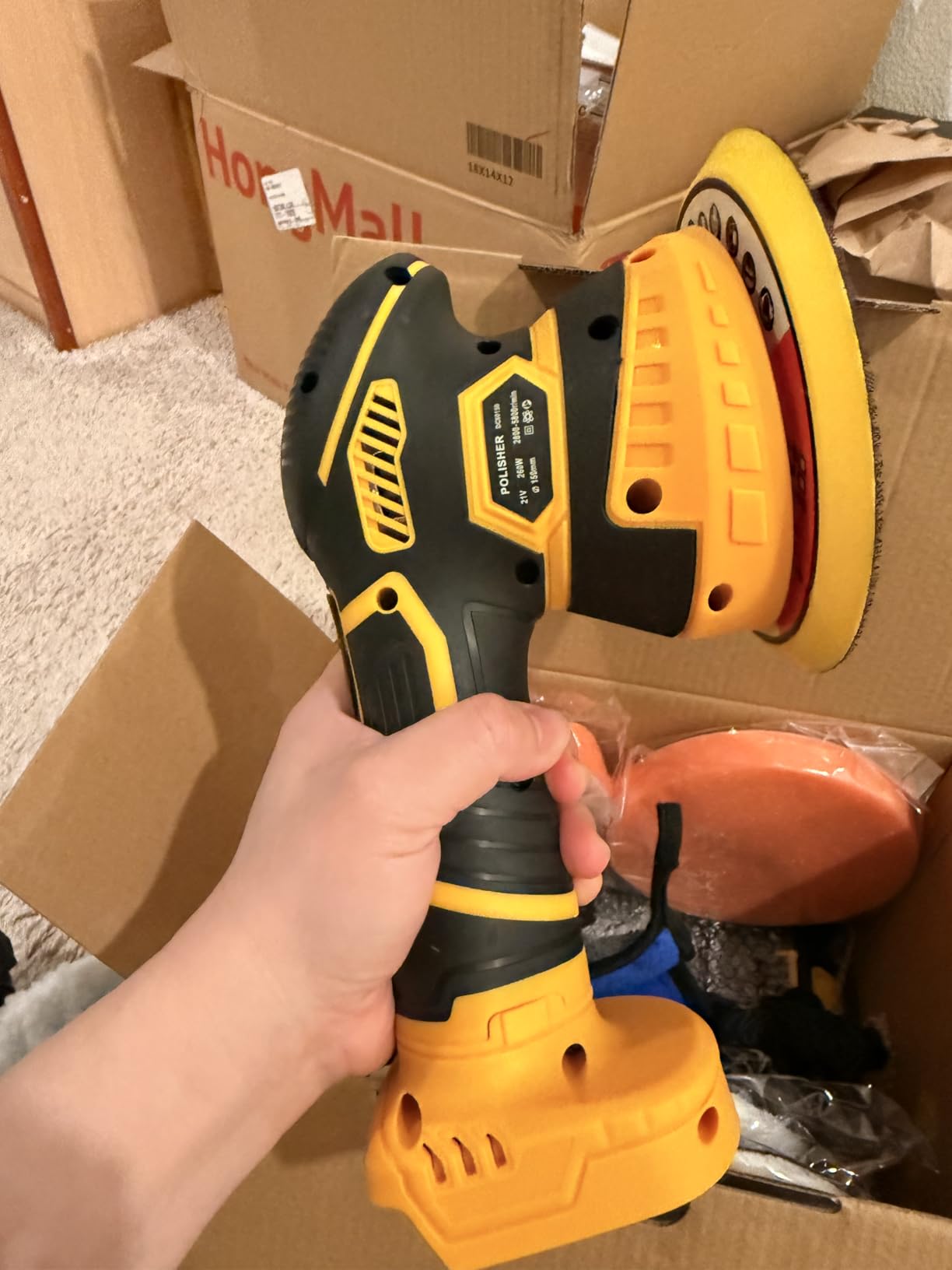 Cordless Car Buffer Polisher kit, DA Polisher with 2*21V Batteries | 2x 21V 2000mAh Batteries, 6-speed, LED Display, Random Orbital, 18 pcs Assorted Polishing Pads for Car Detailing-Yellow customer photo 1