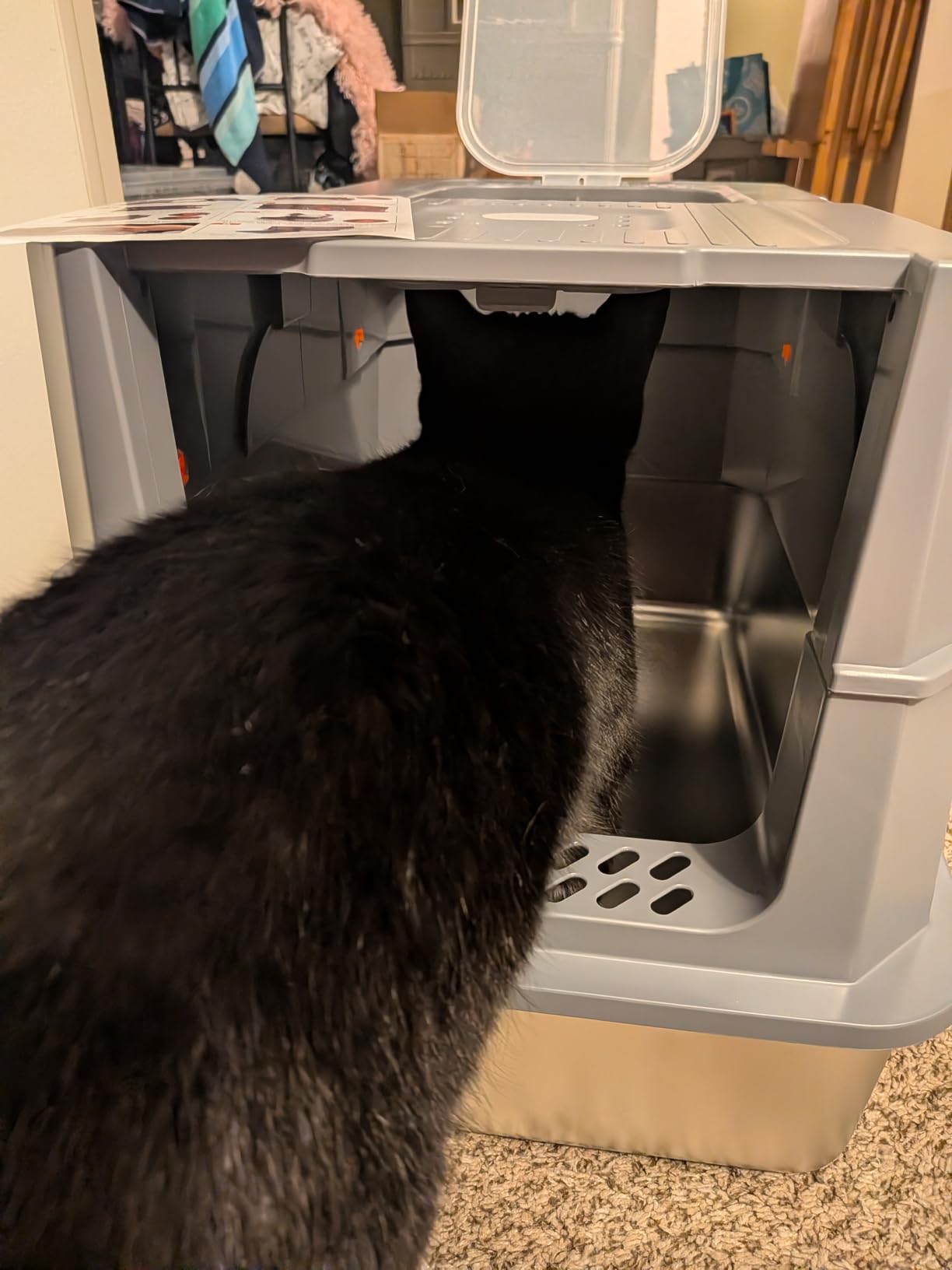 FURTIME Stainless Steel Litter Box with Lid, Large Enclosed Cat Litter Box for Big Cats, Metal Cat Box with High Sided Enclosure & Scoop, Front & Top Entry, Odor Free, Anti-Leakage, Grey customer photo 1