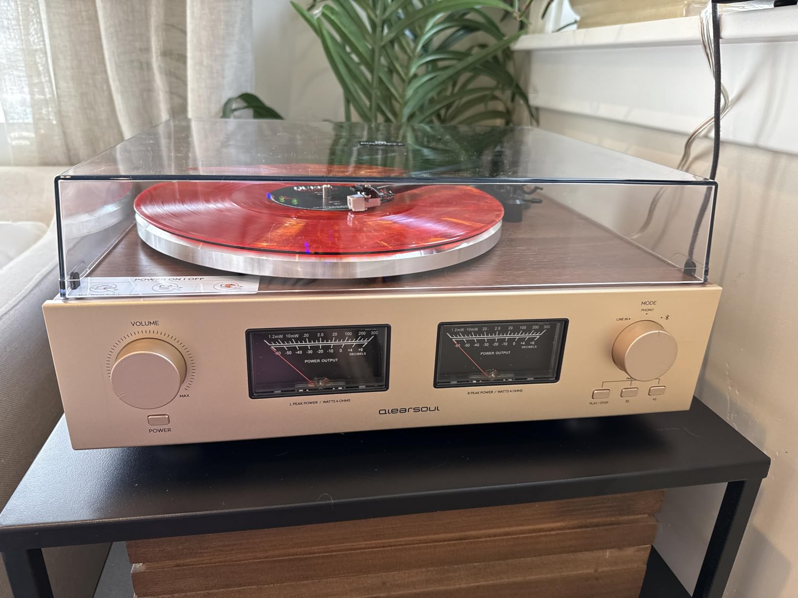 QLEARSOUL HiFire X Vinyl Record Player with 100W Speakers & VU Meter | Audiophile HiFi Turntable System, 100W RMS Bookshelf Speakers, DSP Preamp, 33/45 RPM, RCA Line In/Out customer photo 2