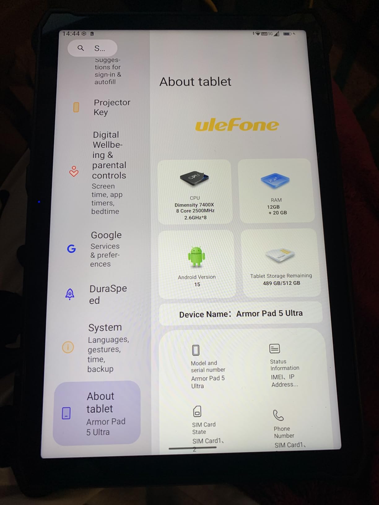 Ulefone Armor Pad 5 Ultra 5G Rugged Tablet with 200 Lumens Projector, 32GB+512GB/2TB Expansion Android 15, 24200mAh(120W), 11