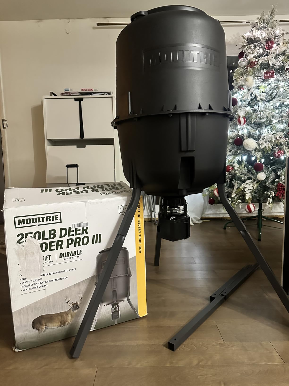 Moultrie 250 Lb Pro Hunter III Tripod Feeder - Bluetooth App Control, 10 daily feed times, large 250 lb capacity, solar ready customer photo 1