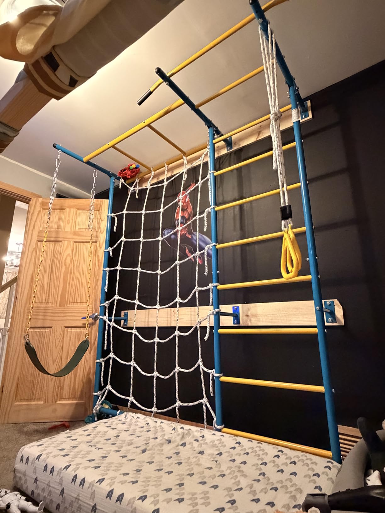 VEVOR Swedish Ladder Wall Gym, 9-in-1 12-Level Solid Wood Gymnastic Stall Bars for Kids Adults, 220LBS Indoor Jungle Gym with Rock Climbing Wall, Gym Rings, Pull-Up Bar, Climbing Board, Slide, Swing customer photo 2