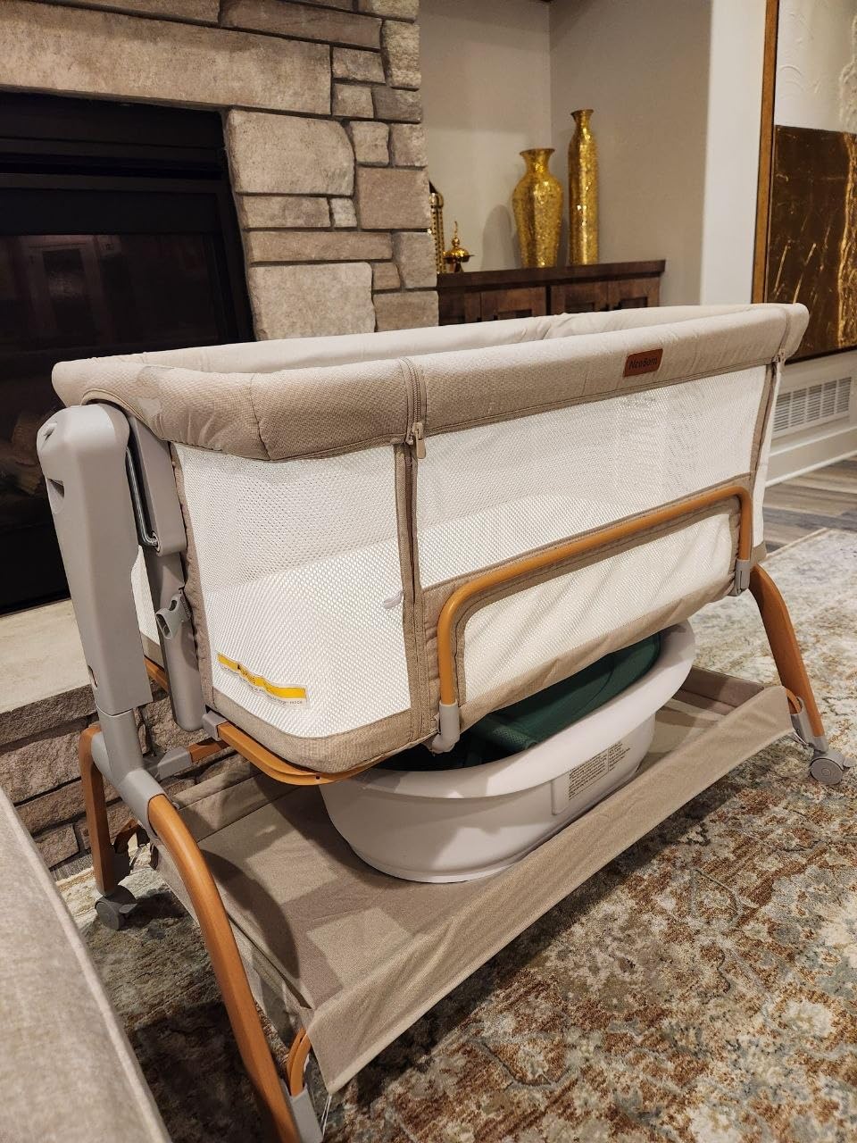 NeoBorn 3-in-1 Baby Bassinet, Rocking Bedside Bassinet with Full Mesh | Anti-Reflux Comfort, Sturdy Wide Base, Height Adjustments, with Comfy Mattress, Waterproof Sheet & Wheels for Newborns customer photo 2