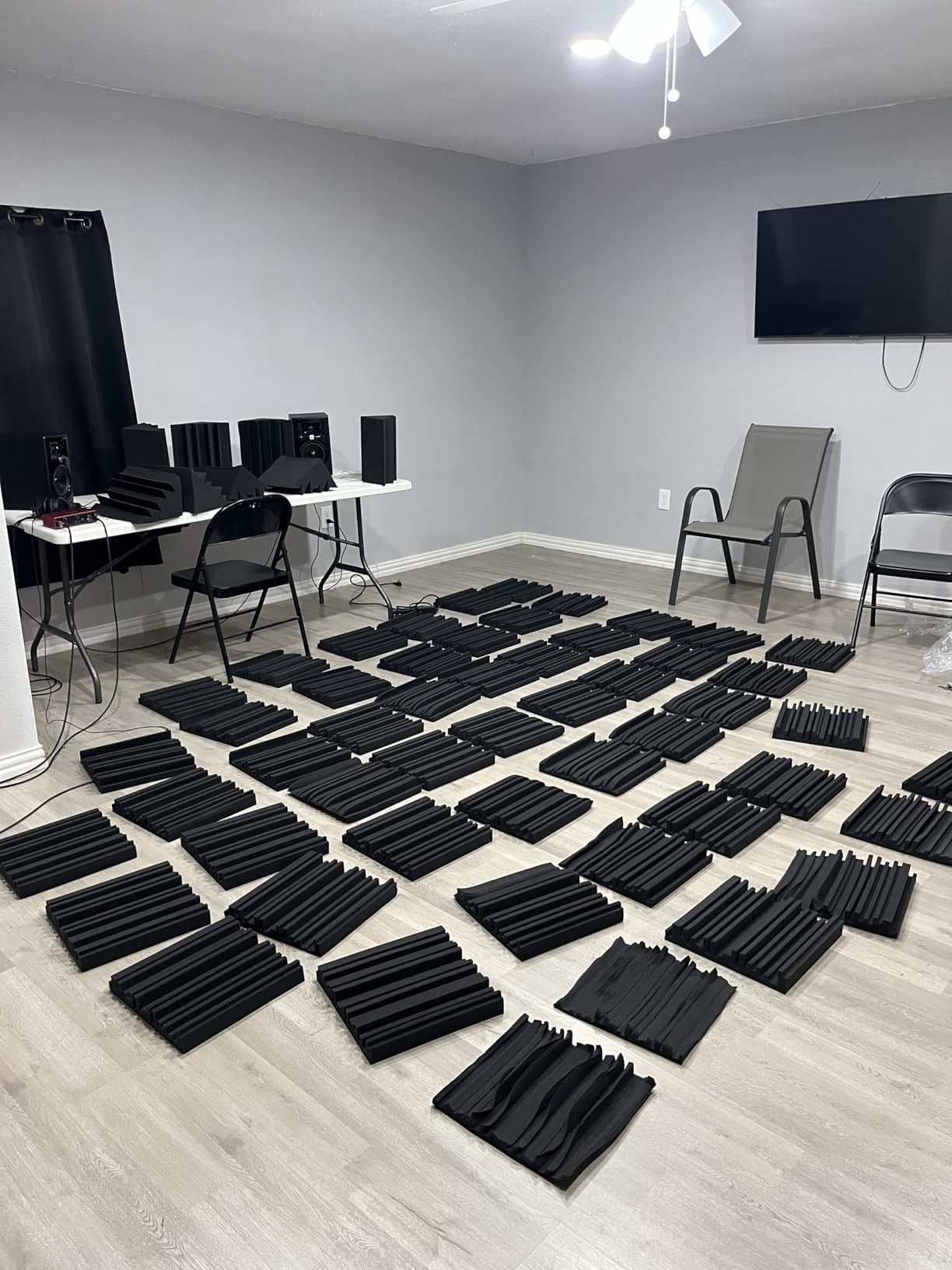 TroyStudio Thick Acoustic Foam Panels, 12 X 12 X 2 Inch 52 Pcs Broadband Sound Absorbing Foam, Dense Soundproof Padding Tile, Recording Studio Foam Absorber, Groove Decorative 3D Wall Ceiling Panel customer photo 2