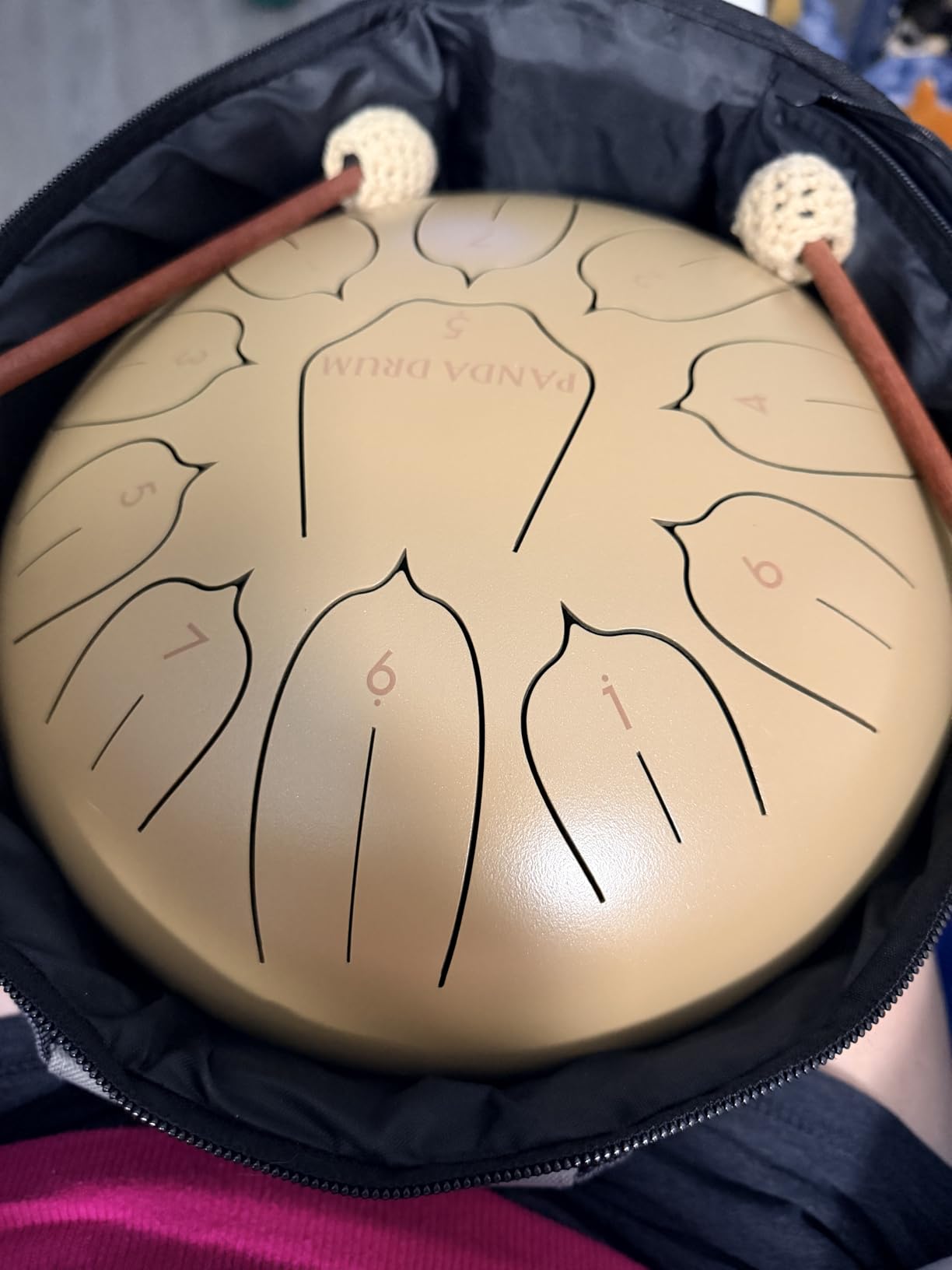 Panda Drum Plus (Sandstone) | Steel Tongue Drum | 11 Inch | Calming Handpan | with Music Book, Mallets, Carrying Bag & Finger Picks | 432 Hz Rain Drum | Calming Musical Instrument for Adults customer photo 1