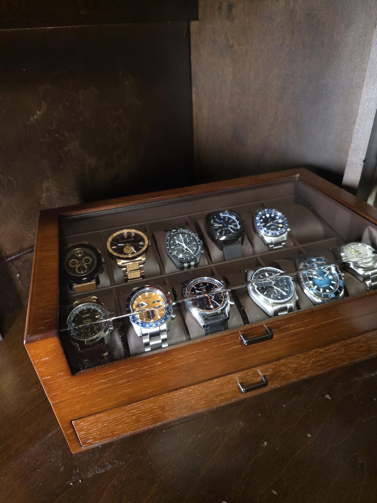 ProCase High End Wooden Watch Box for Men, 2-Layer Wood Watch Display Case Men's Jewelry Organizer Box with Drawer - 12 Slot, Walnut customer photo 1