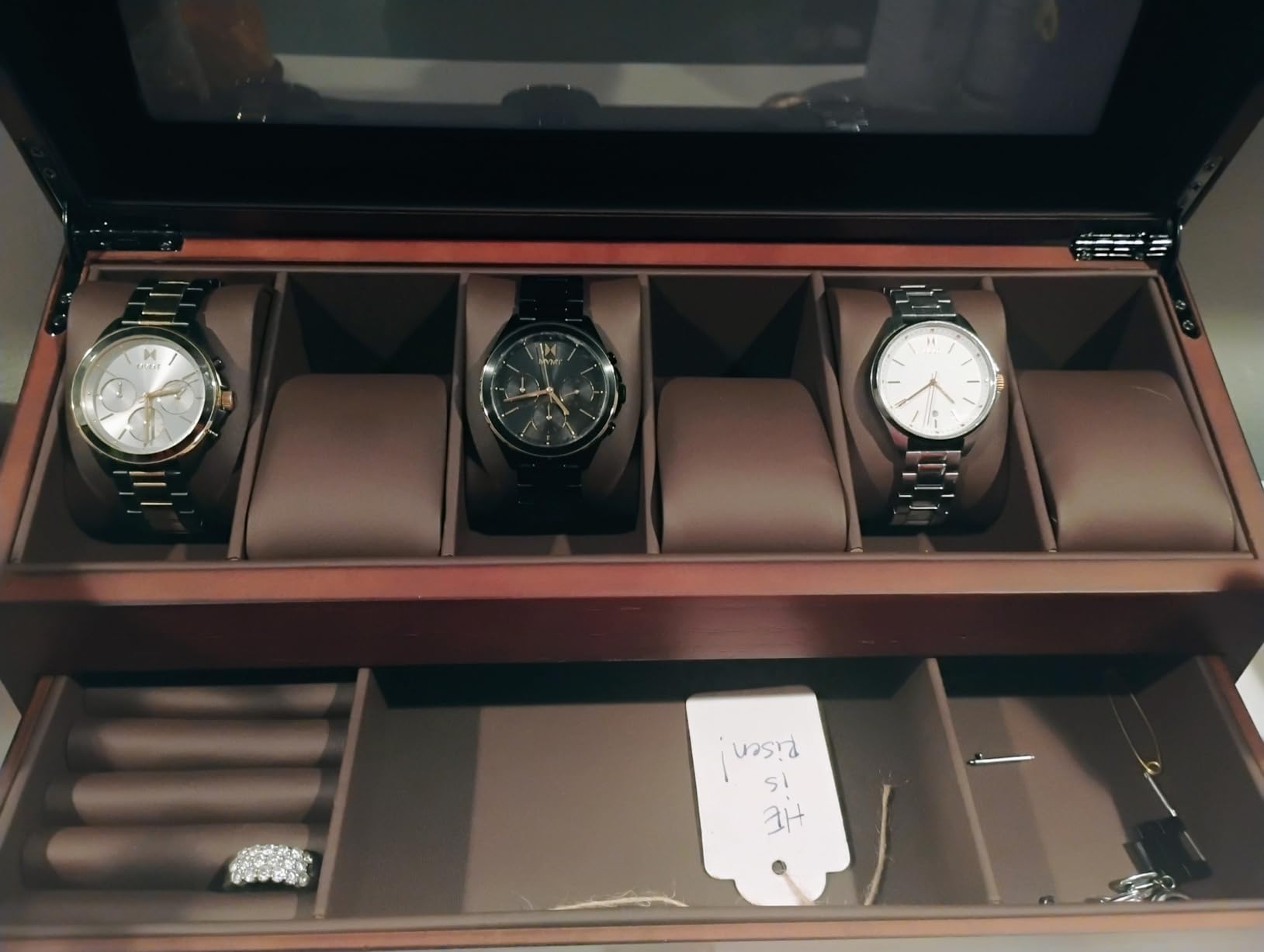 ProCase High End Wooden Watch Box for Men, 2-Layer Wood Watch Display Case Men's Jewelry Organizer Box with Drawer - 12 Slot, Walnut customer photo 2