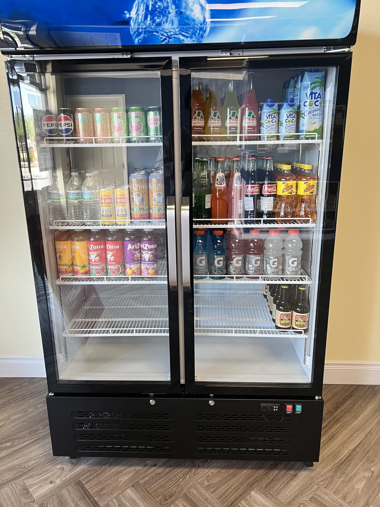ETL & DOE Certified Commercial Beverage Refrigerator, 2 Glass Doors | 28 Cu. Ft. Display Refrigerator, Auto Defrost, 4 Adjustable Shelves, LED Lightbox for Stores and Restaurants customer photo 2