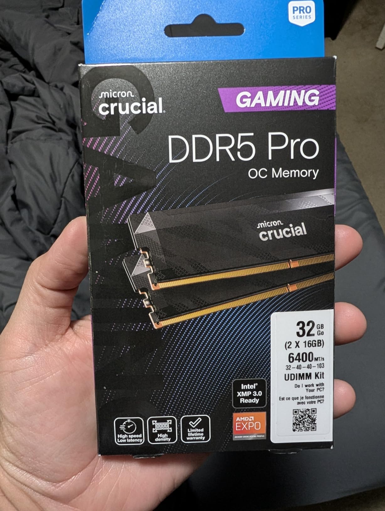 Crucial Pro DDR5 RAM 32GB Kit (2x16GB), 6400MHz CL32, Overclocking Desktop Gaming Memory, Intel XMP 3.0 & AMD Expo Compatible, Black customer photo 1