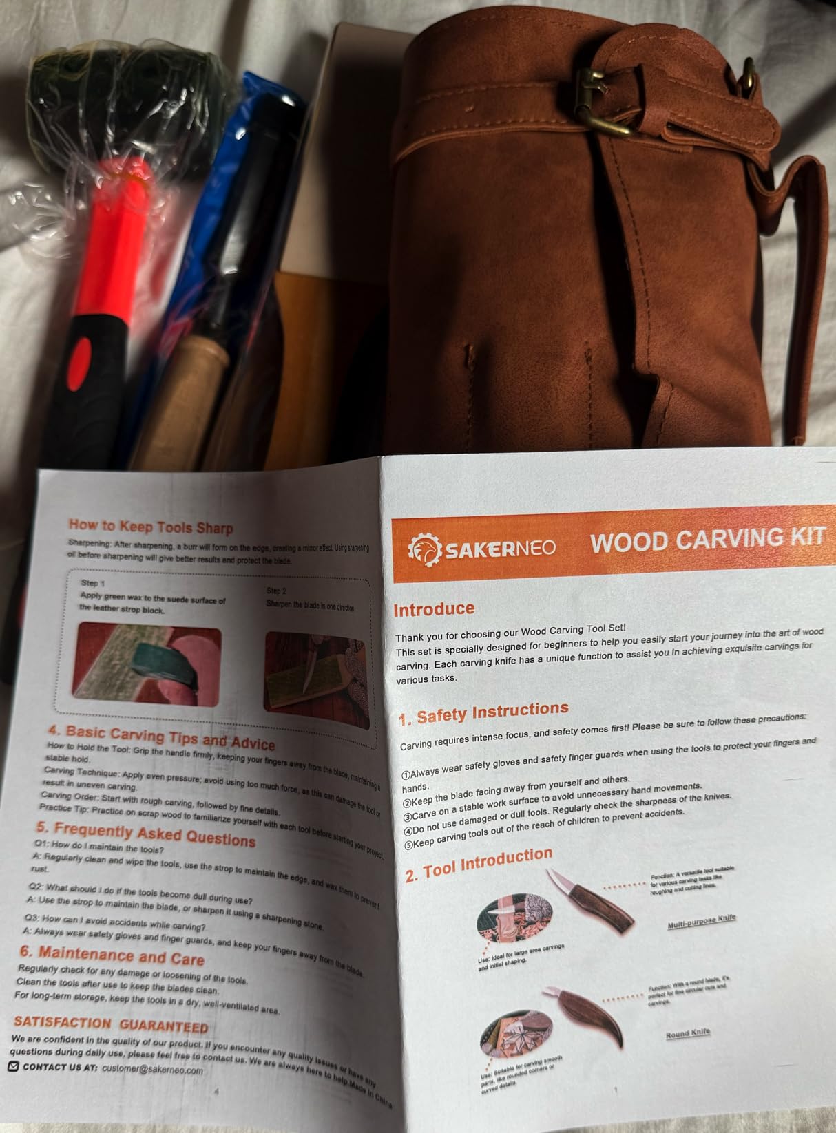 SakerNeo 25-Piece Wood Carving Kit Whittling Kit with Leather Storage Bag | Wood Carving Tools wood carving set Includes Gouges, Chisels, Knives - Ideal Woodworking Set for Beginners & DIY Gift customer photo 1