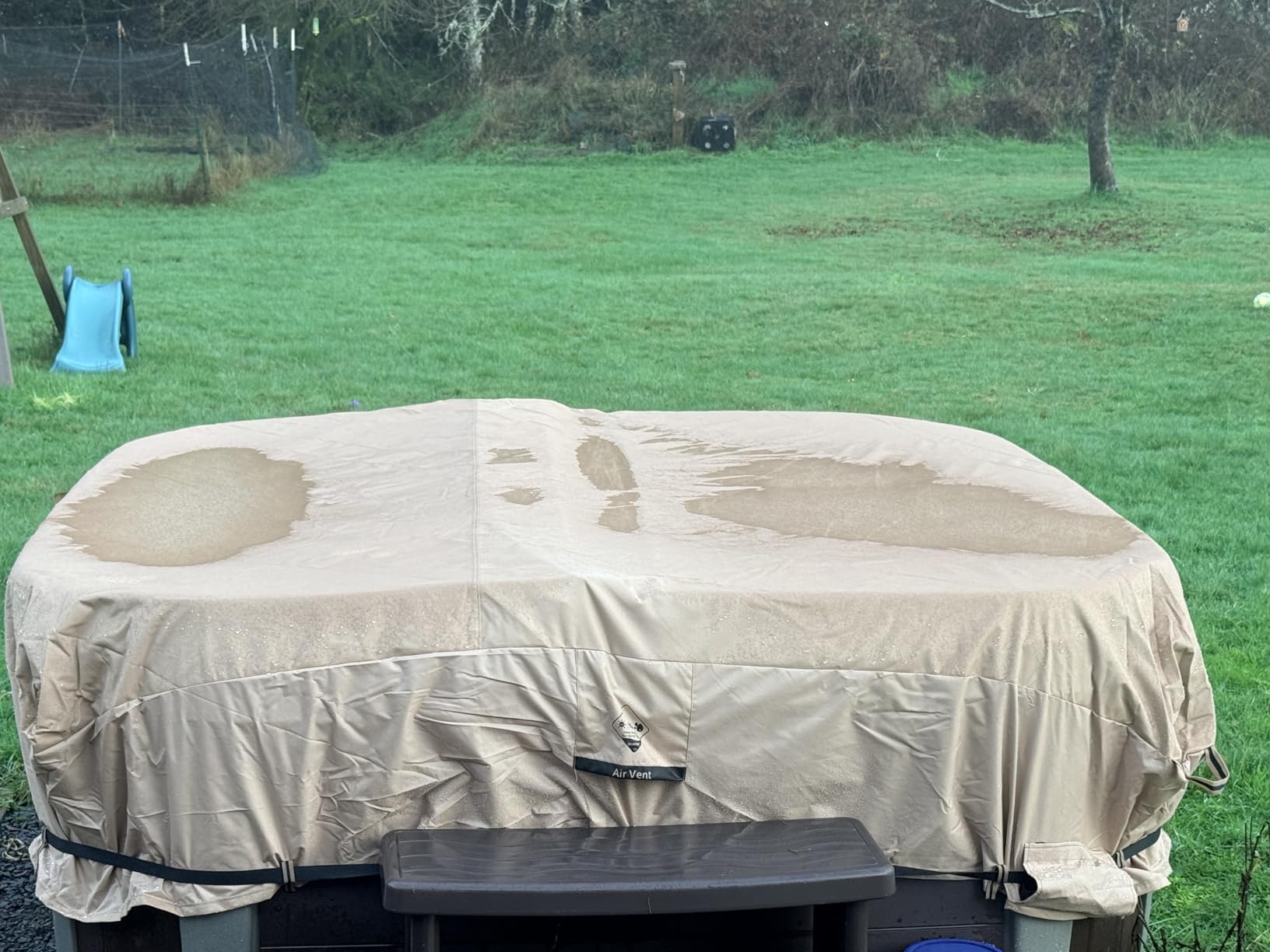 QH.HOME 85x85 Square Hot Tub Cover, 1000D IP65 Waterproof | Fits 84x84, 83x83, 82x82 and 7 ft x 7 ft hot tubs. UV and fade resistant; ratchet straps help keep it secure in wind. Wheat customer photo 1