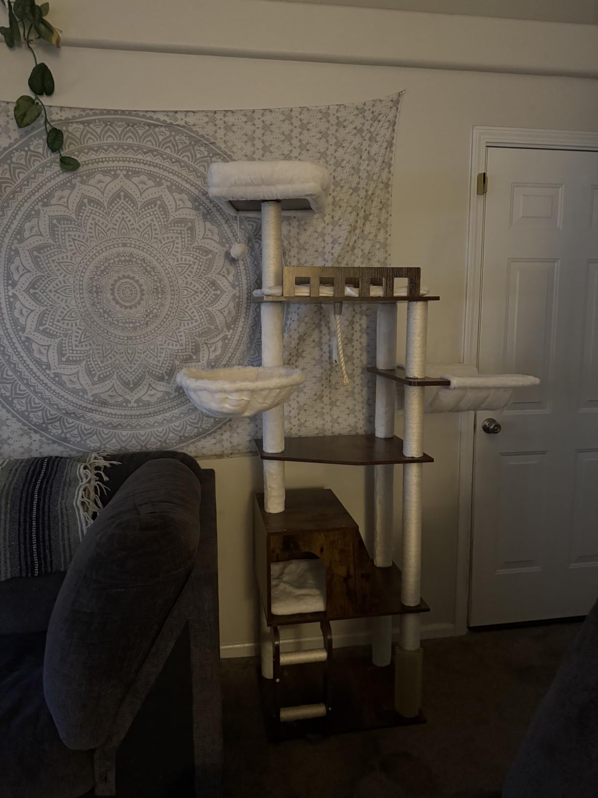 Hey-brother Wooden Cat Tree, Furniture Tower with Large Platforms, 69.7 inch, Modern Full Sisal Scratching Posts, Hammocks, Spacious Condo, Ladder, Brush, Water Proof Surface, Rustic Brown customer photo 2