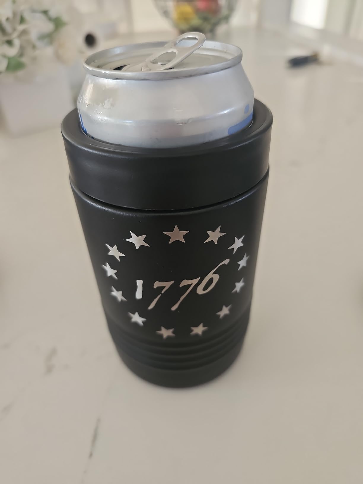 Veteran 4-in-1 Insulated Can Cooler - US Flag Stainless Steel Tumbler Fits 12 oz Standard & Slim Cans, Beer Bottles, or Use as Cup - Vacuum Insulated, Sweat-Free, Vet & Tailgate Gift customer photo 1
