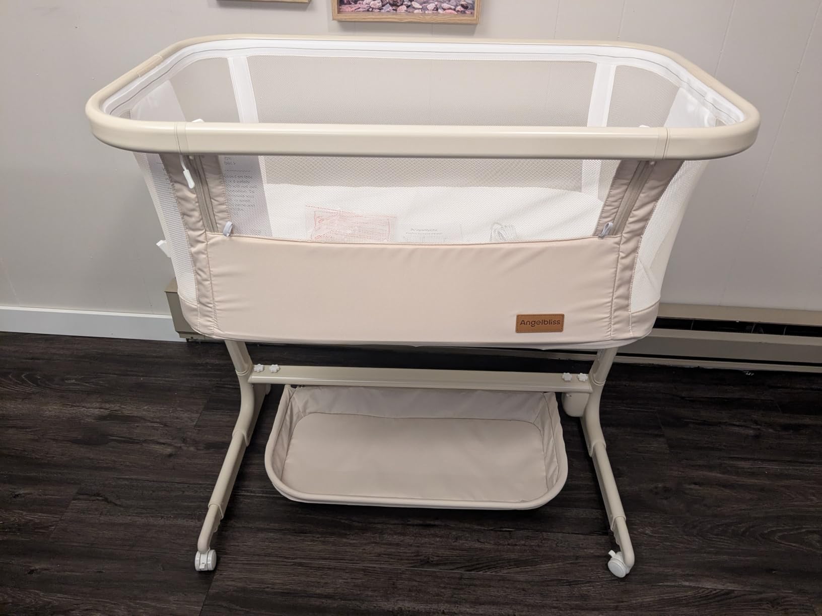 ANGELBLISS Electric Baby Bassinet, Auto Rocking Bedside Sleeper, 6 Heights with Mattress, Washable Sheet, Remote Control, 5 Speeds, 3 Timers, 12 Sounds, Wheels & Storage, Beige customer photo 2