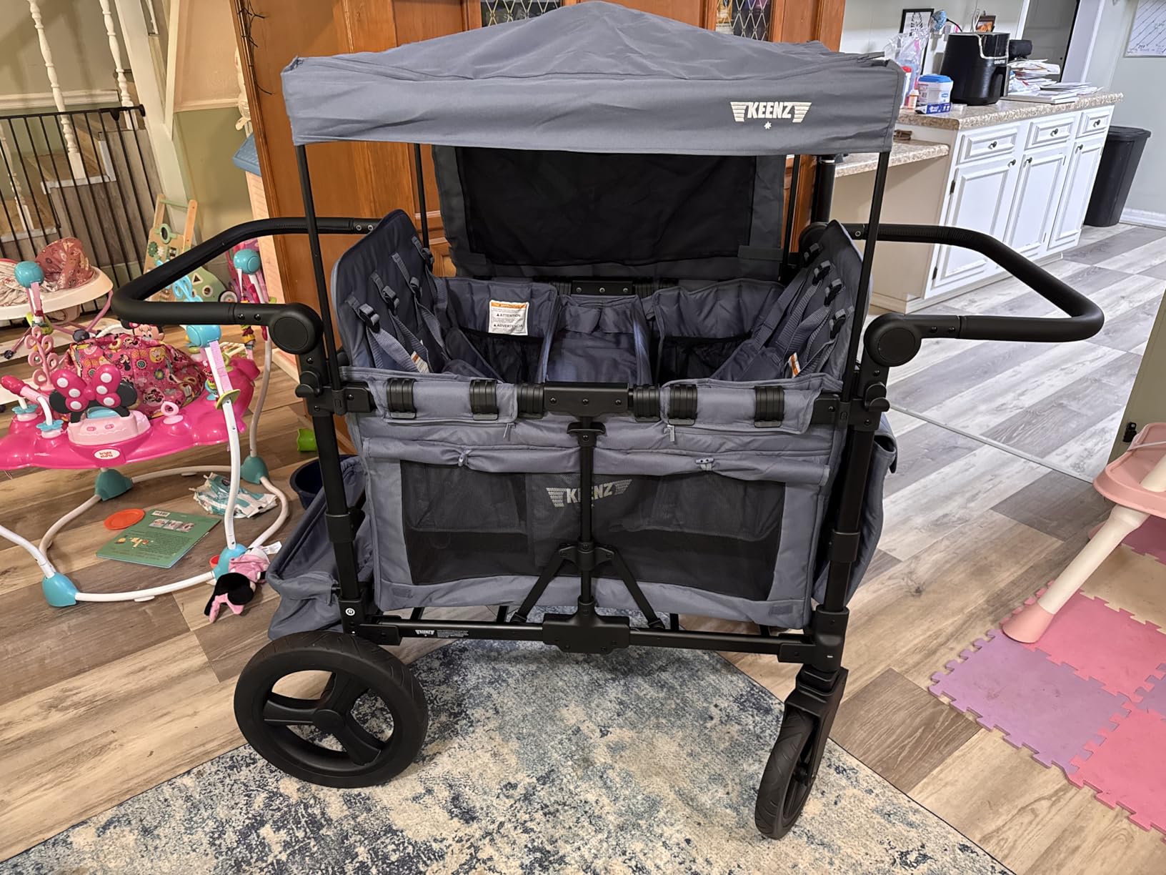 Keenz MOOV 4-Passenger All-Terrain Stroller Wagon with Reclining Seats, Built-in Cooler, Push/Pull Handle, Rubber Wheels, and Activity Tray - Foldable Wagon for Four Kids, Black customer photo 2
