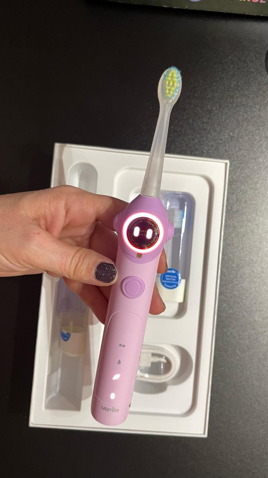 usmile Q30 Kids Smart Toothbrush, Voice-Guided Coaching, Ages 3-8 (Blue) | Missed Spot Alerts, Parent App Reports, AI Voice Guide, Fun Music Timer, Gentle Bristles, 90-Day Battery Life customer photo 2