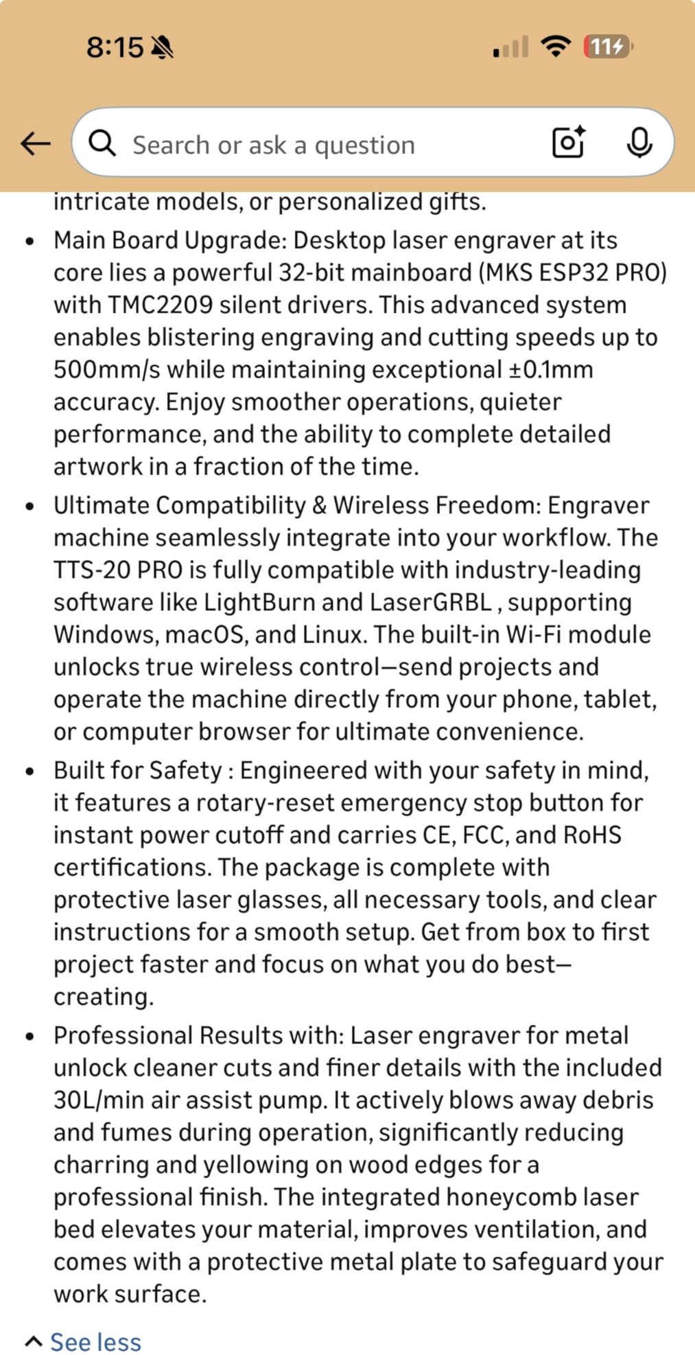 Twotrees TTS-55 Pro Laser Engraver 5500mW Laser Engraving Machine | Laser Cutter, 300 x 300 mm Work Area,0.08mm Laser Spot Engraver Machine for DIY,Wood,Metal,Acrylic,Glass,Stainless Steel customer photo 2