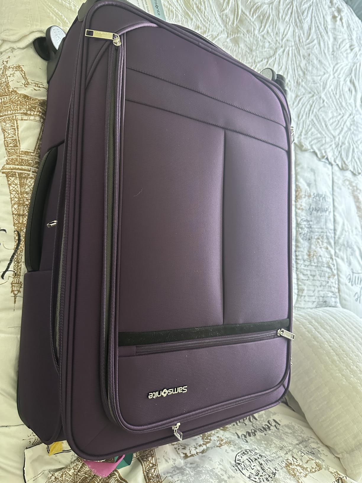 Samsonite Soft-Sided 25-Inch Lightweight Medium Checked Expandable Element Suitcase: Durable, 360° Spinner Wheels, Adjustable Telescopic Handle, 2 Front & 1 Side Pocket- Purple customer photo 1