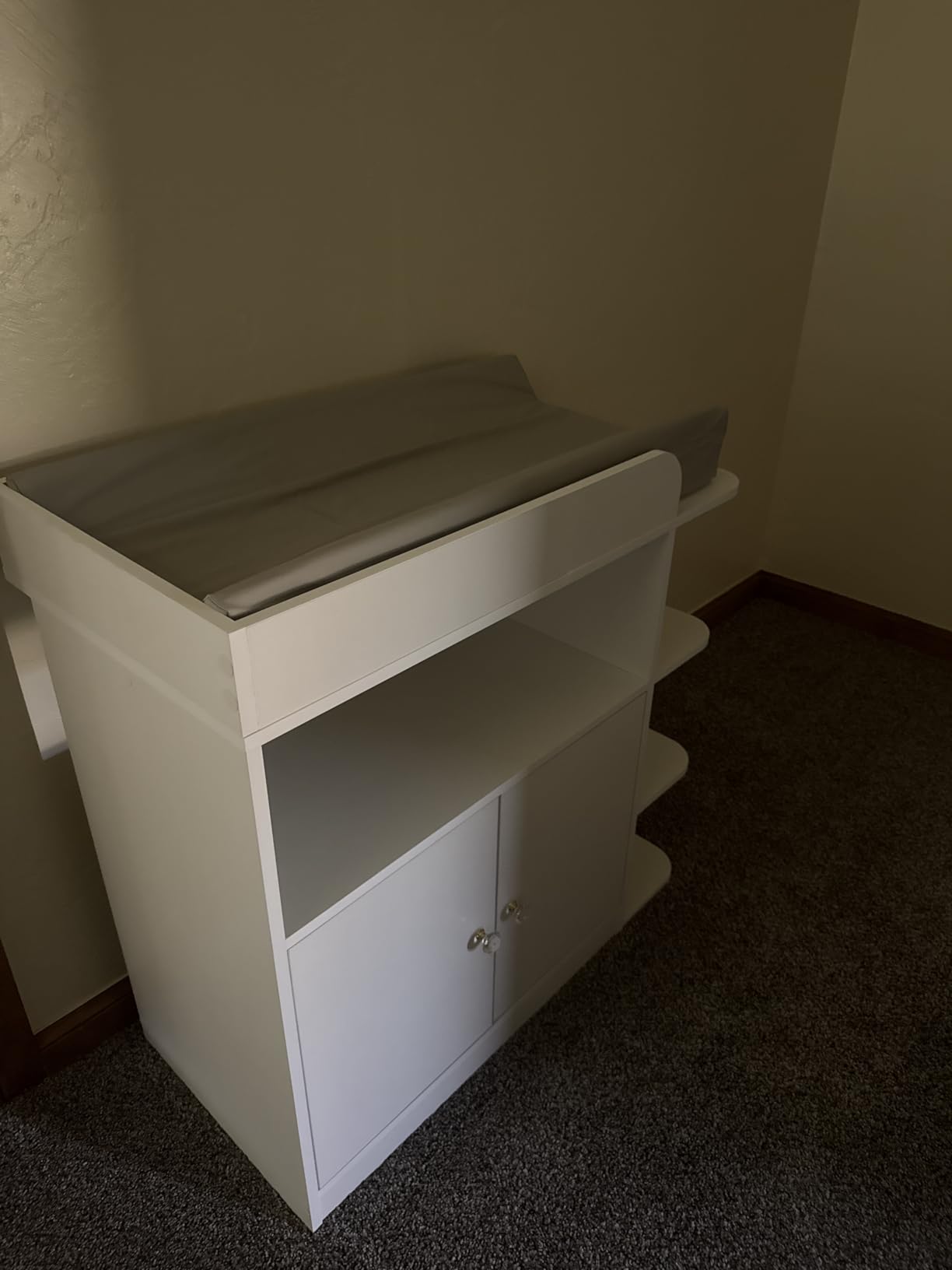 Wanan Changing Table Dresser, Baby Dresser with Changing Table Top, Diaper Changing Station with Large Cabinet, 4 Open Shelves & Crystal Knobs for Nursery, White (No Pad) customer photo 1