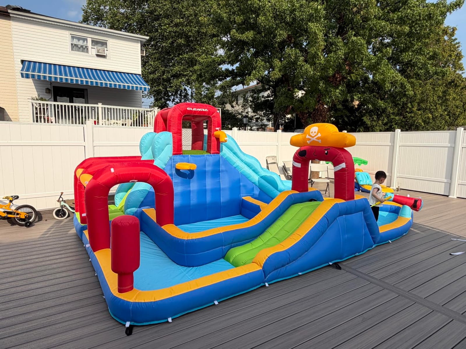 ELEMARA Inflatable Water Slide Bounce House, 10 in 1 Inflatable Water Park with Blower, 2 Slides & 2 Climbing Walls & 2 Water Guns, Deep Pool Giant Splash Pool, Water Slides for Kids Backyard for 6 customer photo 2