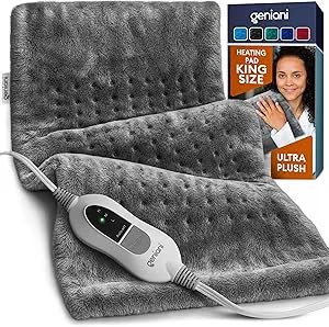 GENIANI Back Pain & Relaxation Gifts for Women - Electric Heating Pad for Back, Neck & Shoulders, Soft Microplush Electric Throw Heating Pad for Period Comfort, Fast Heating, Auto Shut Off, 12