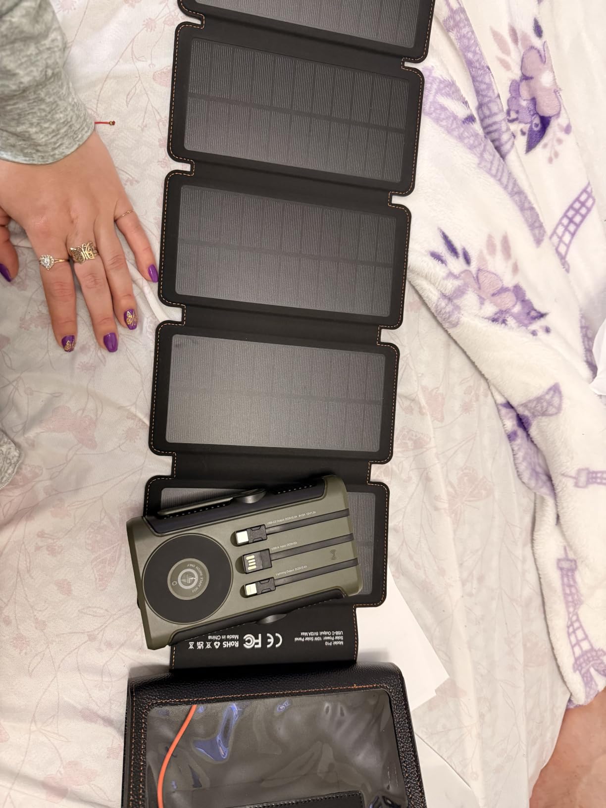 Solar Charger Power Bank Pack: 20000mAh Wireless Portable Charger with 10W Foldable 5 Panels Storage Bag, Hand Crank Emergency & 20W PD Fast Charging External Battery for Camping Travel customer photo 1