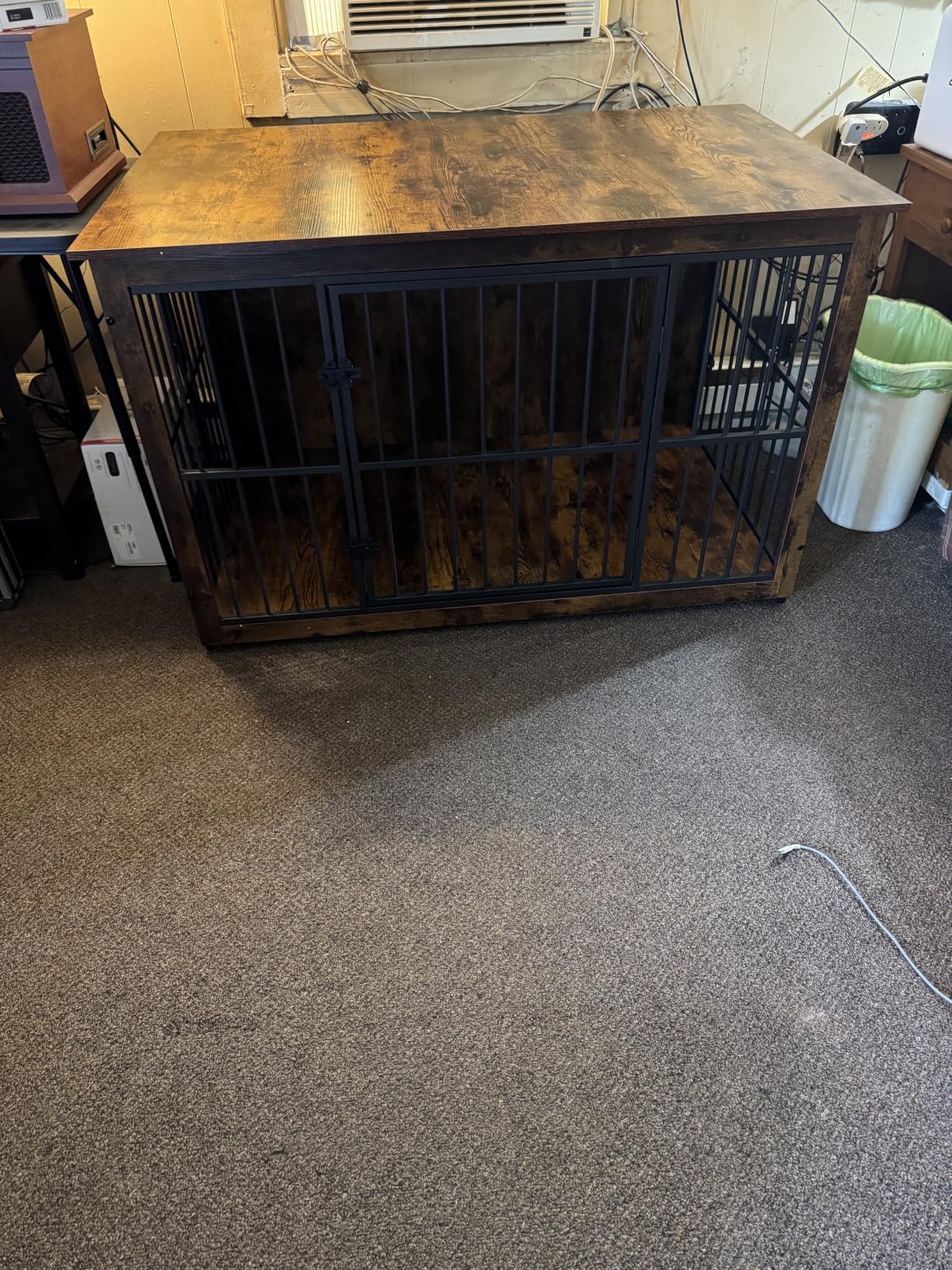 Feandrea Wooden Dog Crate Furniture, 48 Inches Heavy-Duty Kennel for Dogs up to 110 lb, with Double Doors and Enclosed Wood Base, Modern Pet Cage End Table Indoor, Rustic Brown customer photo 1
