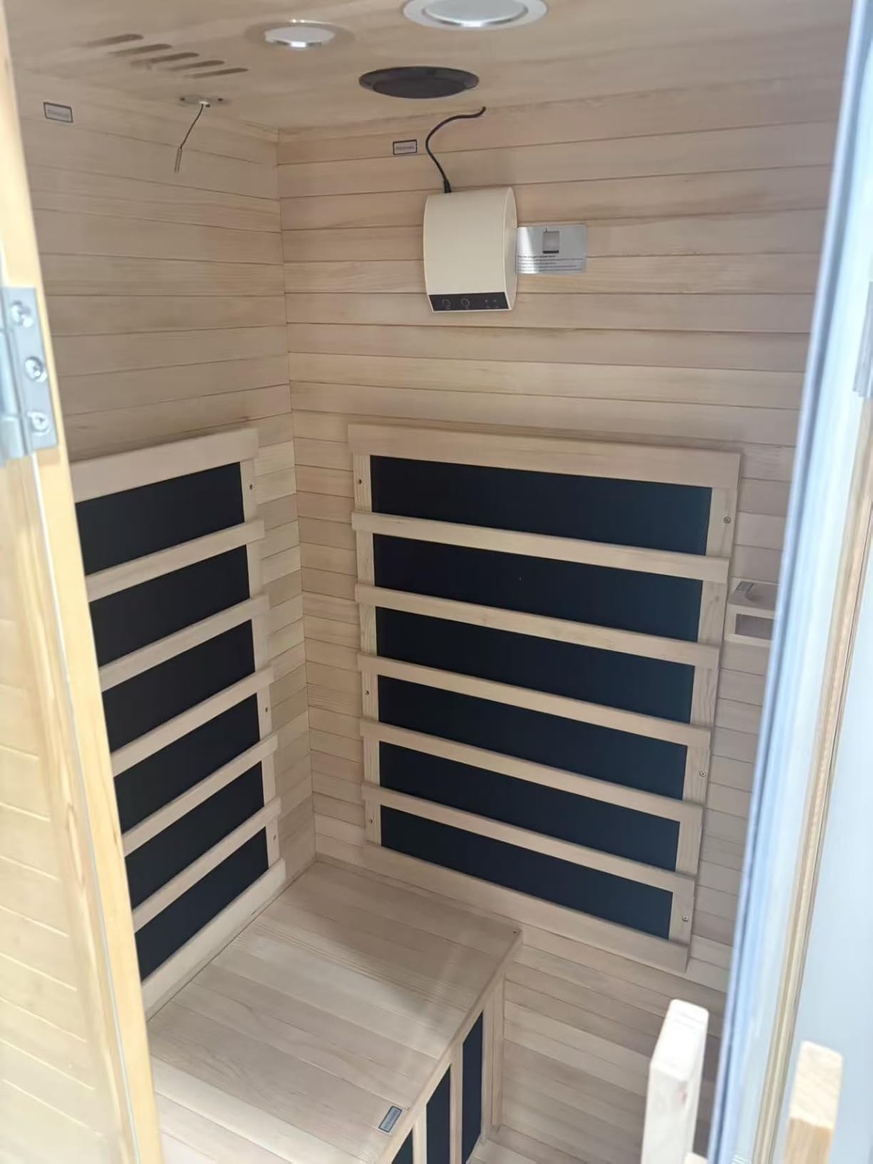 Wood Infrared Sauna for Home, Infdoor Home Sauna with Red Light, 1 Person Infrared Sauna, Chromotherapy Light, Hemlock, Low EMF Far Infrared, Blutooth Speakers, 33.4'' x 33.4'' x 70'' customer photo 2