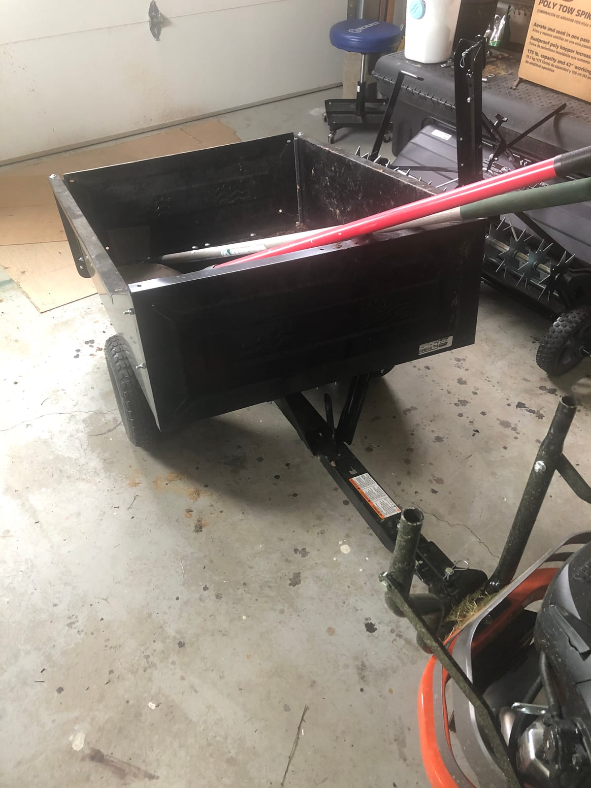 Agri-Fab Inc 350-Pound Steel Tow Behind Dump Cart, 10-Cubic Feet Capacity – Removable Tail Gate, Garden Utility Trailer, Black, Made in the USA; Model # 45-0303 customer photo 1