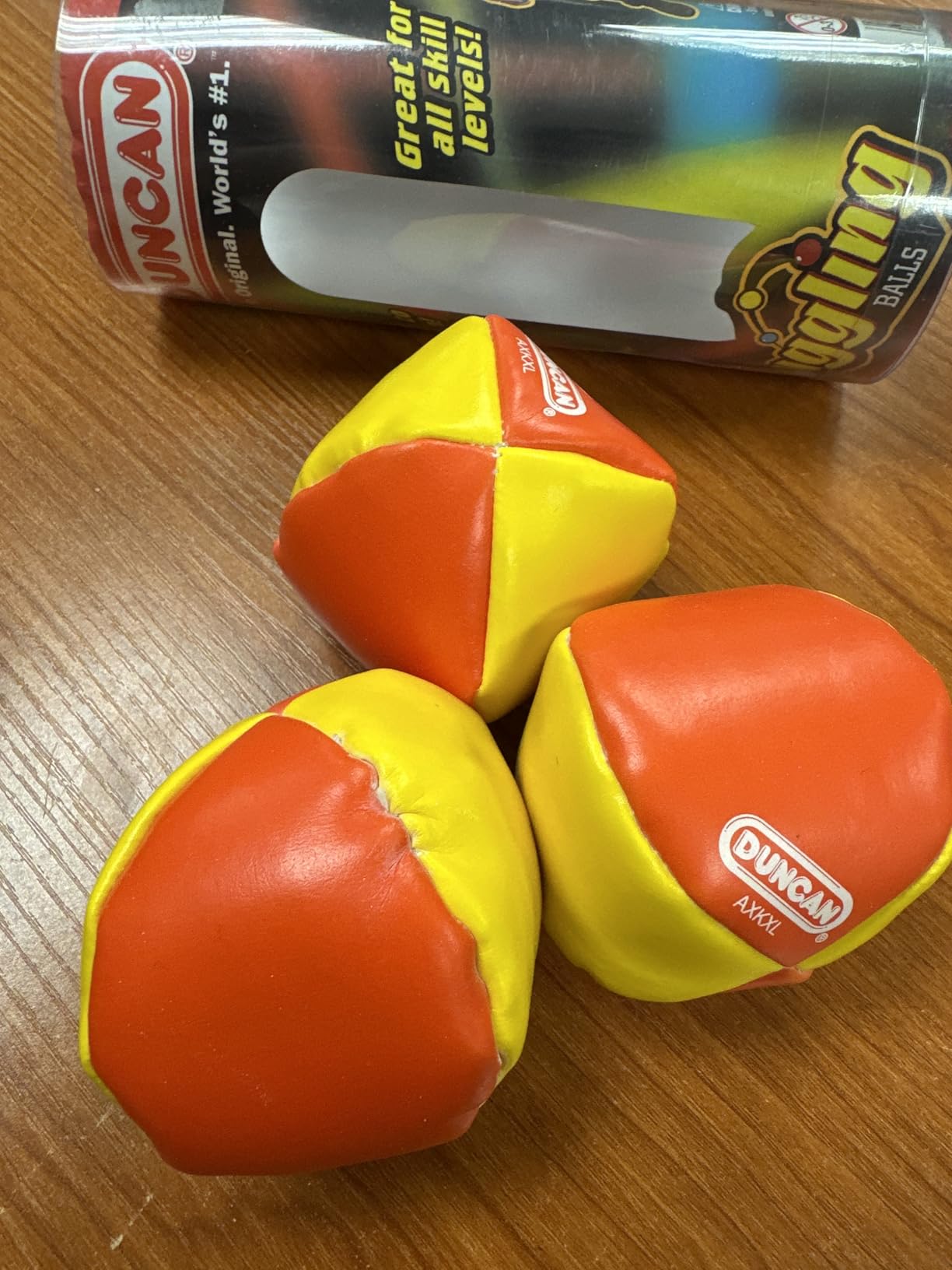 Duncan Toys Juggling Balls, 3 Pack, Vinyl Circus Balls, Multicolor | No-Bounce Design for Control, Soft 4-Panel Vinyl Shells with Plastic Beans, Beginner to Pro, Bright Colors customer photo 1