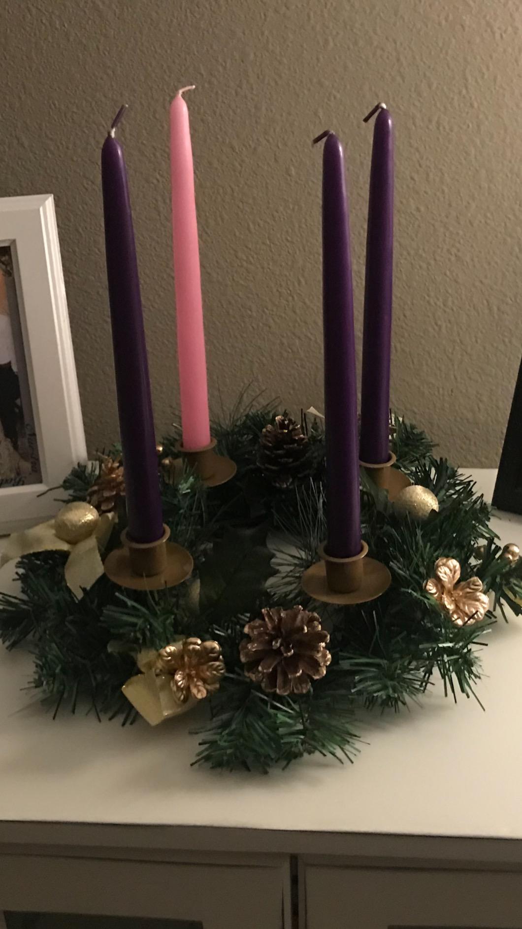 Traditional Advent Wreath with White Ribbons and Pine Cones by Vermont Christmas Company - Advent Candle Holder - Durable Construction customer photo 1