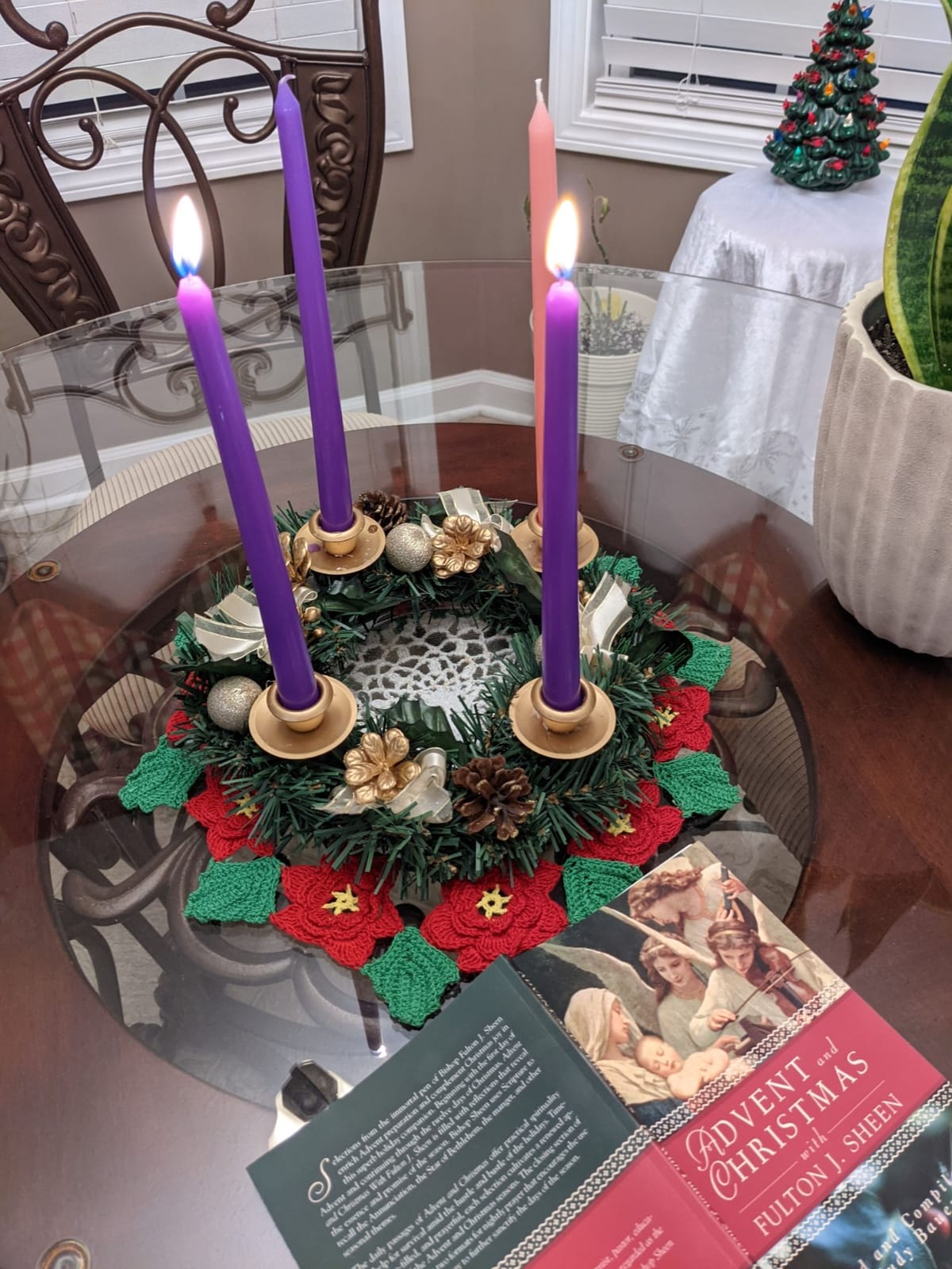 Traditional Advent Wreath with White Ribbons and Pine Cones by Vermont Christmas Company - Advent Candle Holder - Durable Construction customer photo 2