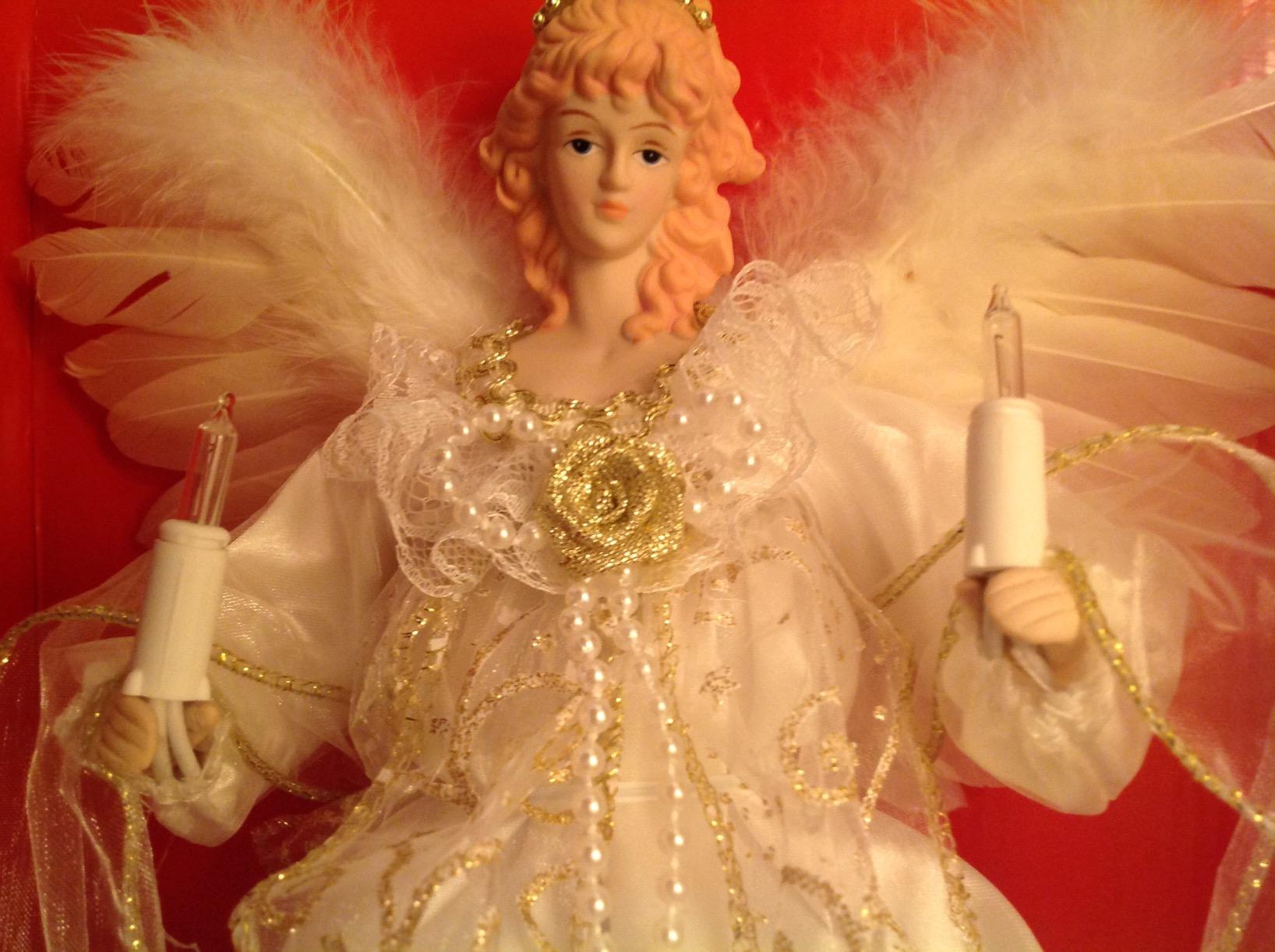 Kurt Adler 10-Light Angel Tree Topper, Ivory and Gold, 12in customer photo 2
