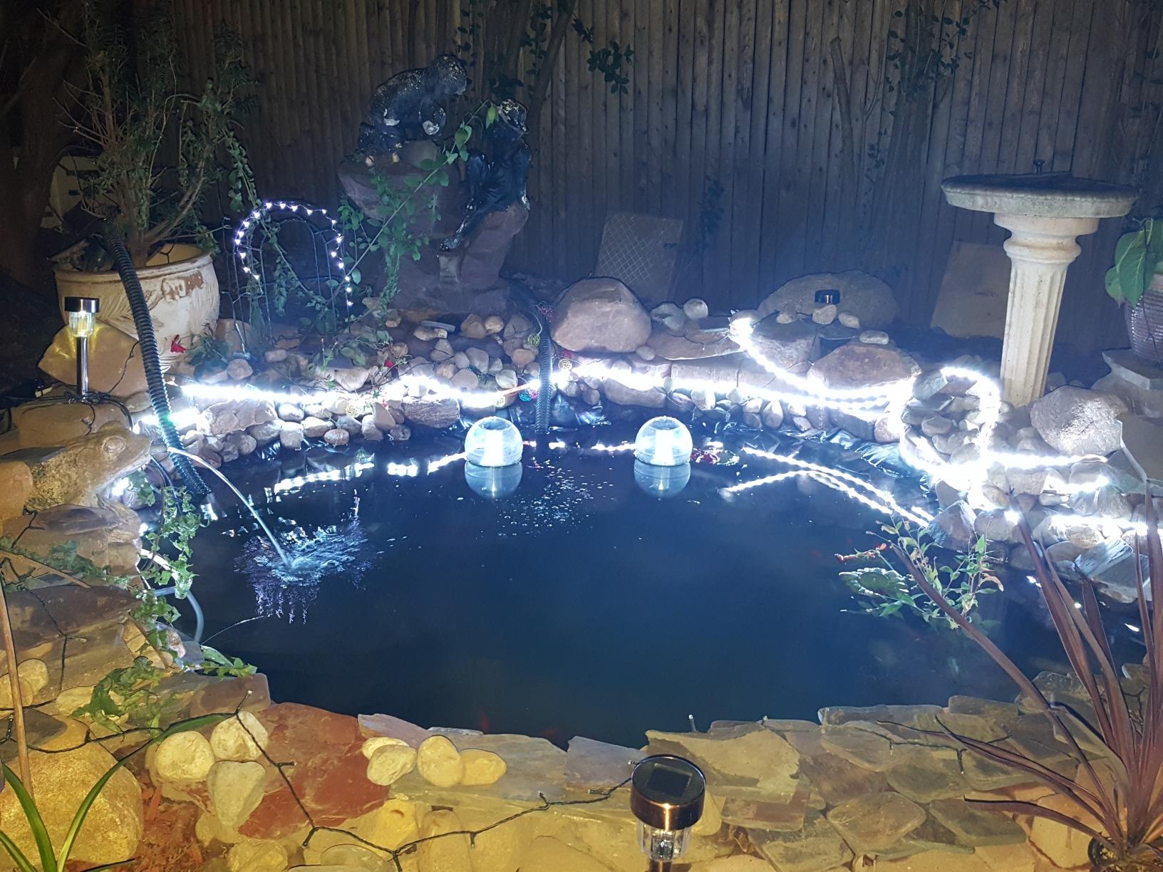 Koolatron Koolscapes 400 Gallon Starter Pond Kit with 340 GPH Pump, Water Bell and Double Daisy Fountain Nozzles, 10 x 10 Ft Flexible Liner, Floating Solar Light, Fish-Friendly Backyard Koi Pond Kit customer photo 1